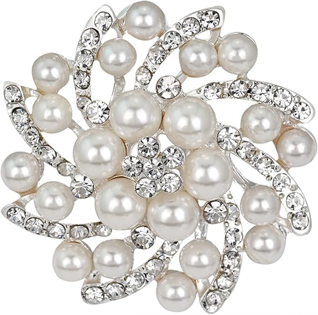 Elegant Faux Pearl Flower Rhinestone Wedding Brooch Crystal Corsage Pin Brooch Women Clothing Accessories Jewelry Gift For Bride Girl Women