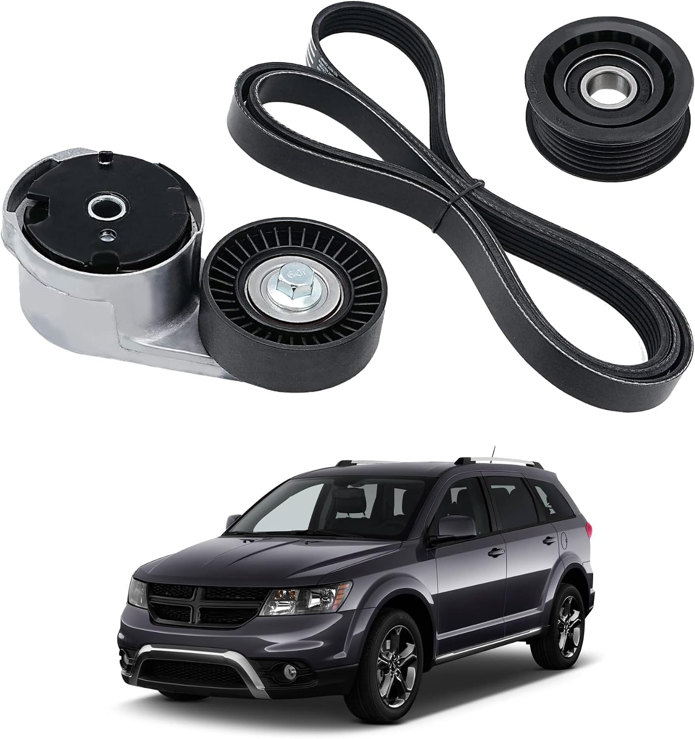 Engine Serpentine Belt Drive Kit w/Tensioner Idler Pulley Compatible with Chrysler 200 Ram C/V Town & Country Dodge Avenger Grand Caravan Journey 2011-2019 Replace# 90K-39282D