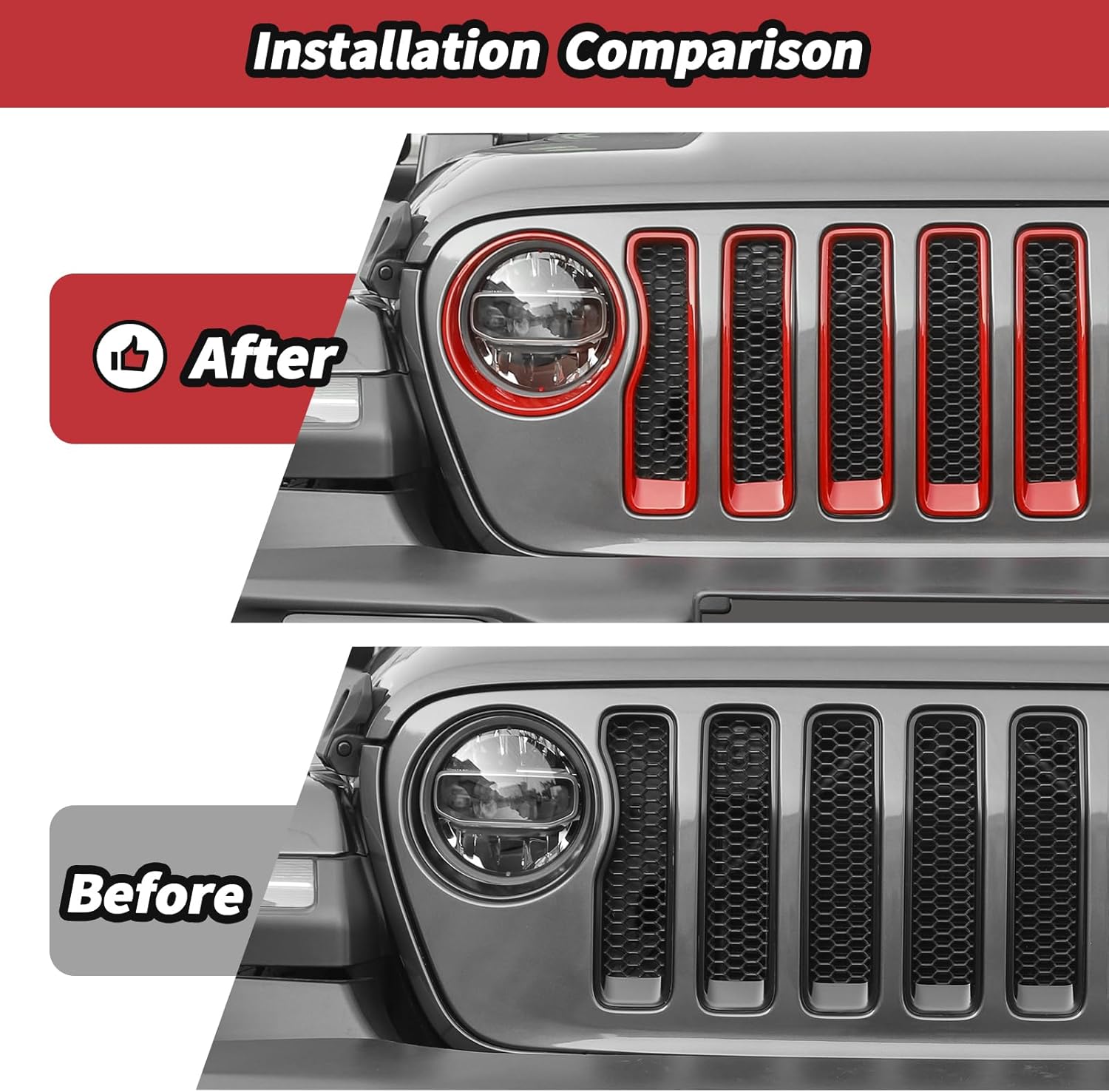 JeCar Red Gille Grill Inserts & Headlight Covers Trim Accessories Fit for Jeep Wrangler JL JLU 2018-2023 Exterior Accessories
