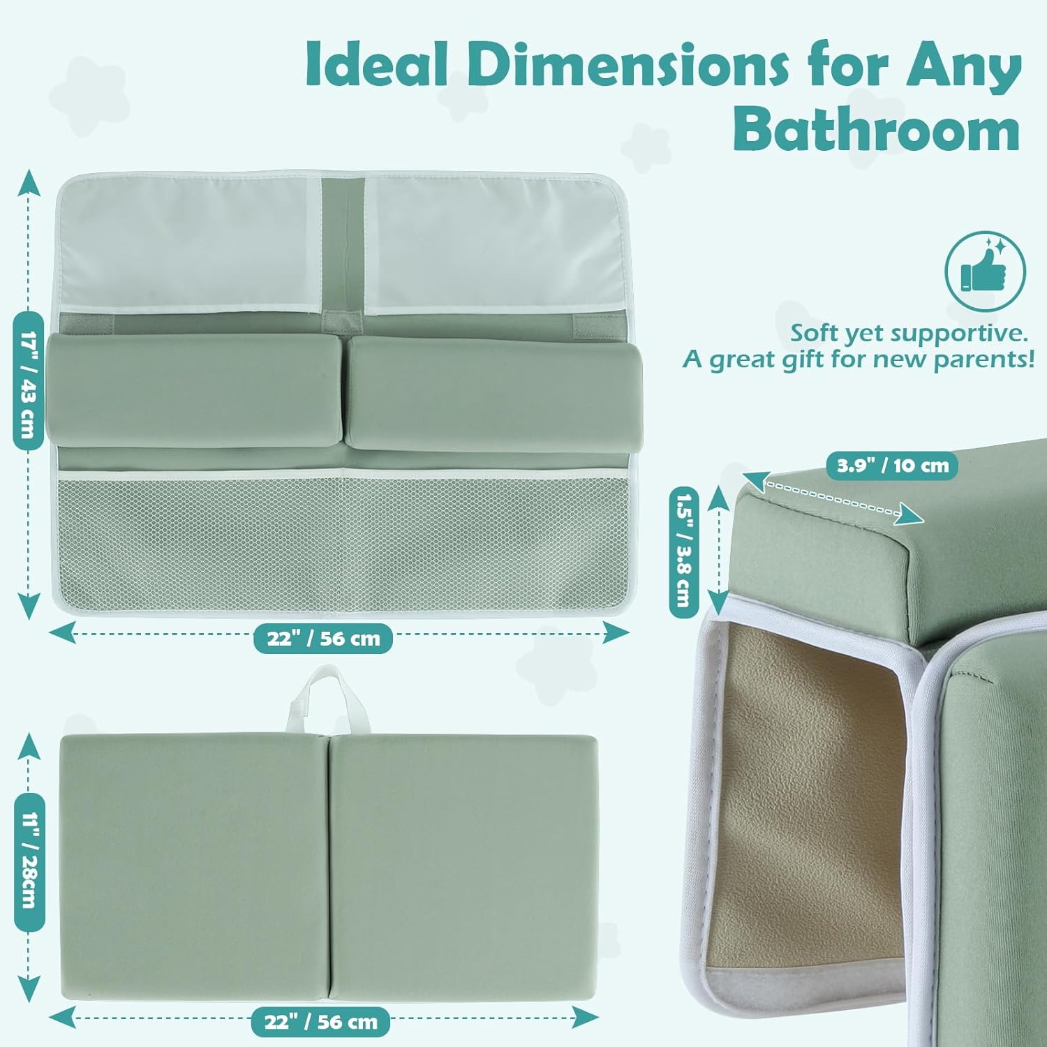 Baby Bath Kneeler and Elbow Rest Pad Set, 1.5 Inch Thick Memory Foam Soft Bath Kneeler with Bath Toys Organizer, Non-Slip, Quick-Dry, Foldable Kneeling Mat, Ideal Gift for Parents