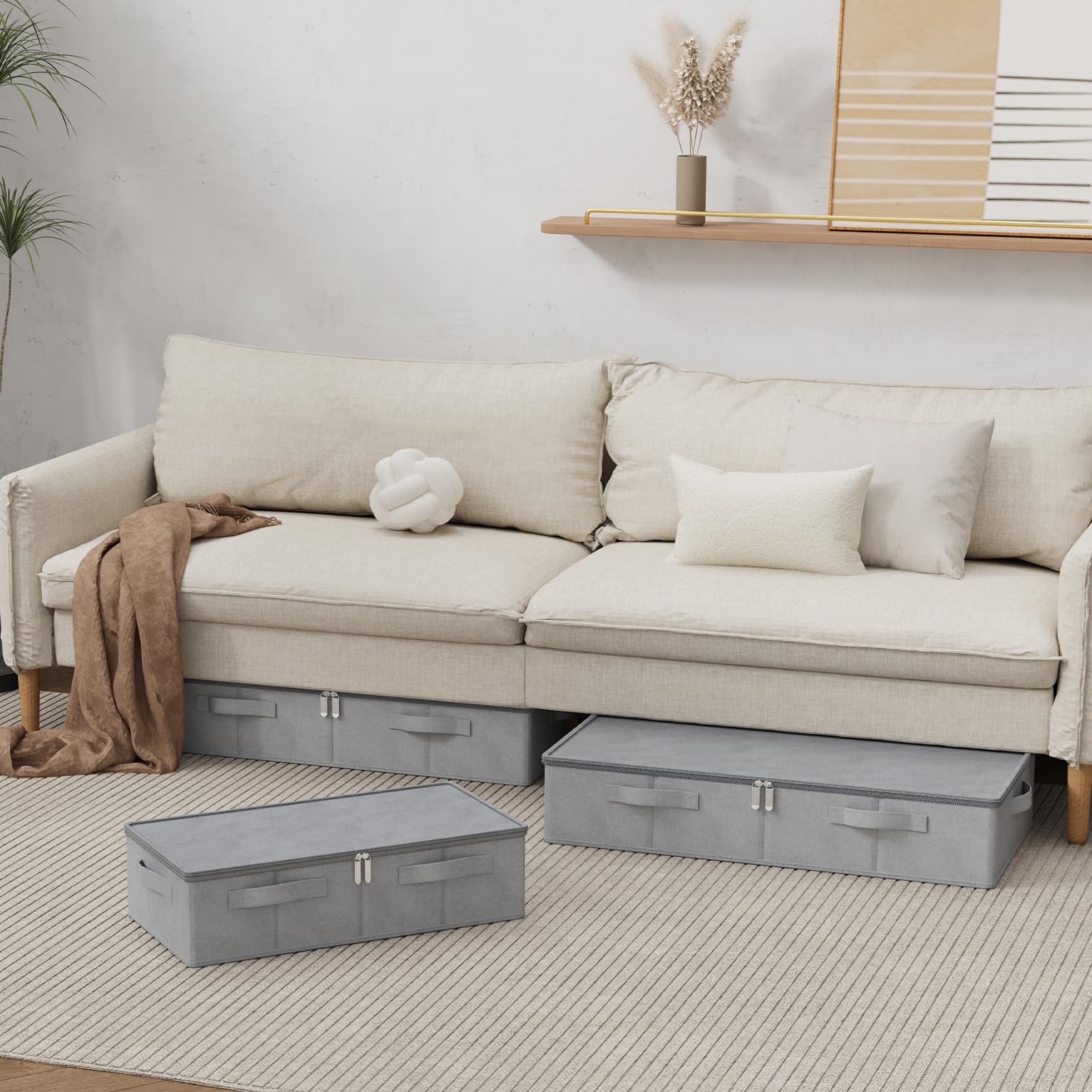 ENUMAIL 2 Pezzi Sotto la Contenitore Portaoggetti del Letto, Scatole di Stoccaggio Pieghevole, Organizer Armadio, Utilizzato per Riporre Vestiti e Scarpe, 60×30×15cm, Grigio