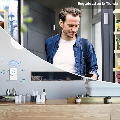 Vista 6 de Satisure - Timbre de puerta inalámbrica con sensor de contacto abierto con rango de 600 pies, 58 campanillas, 5 niveles de volumen, indicadores LED