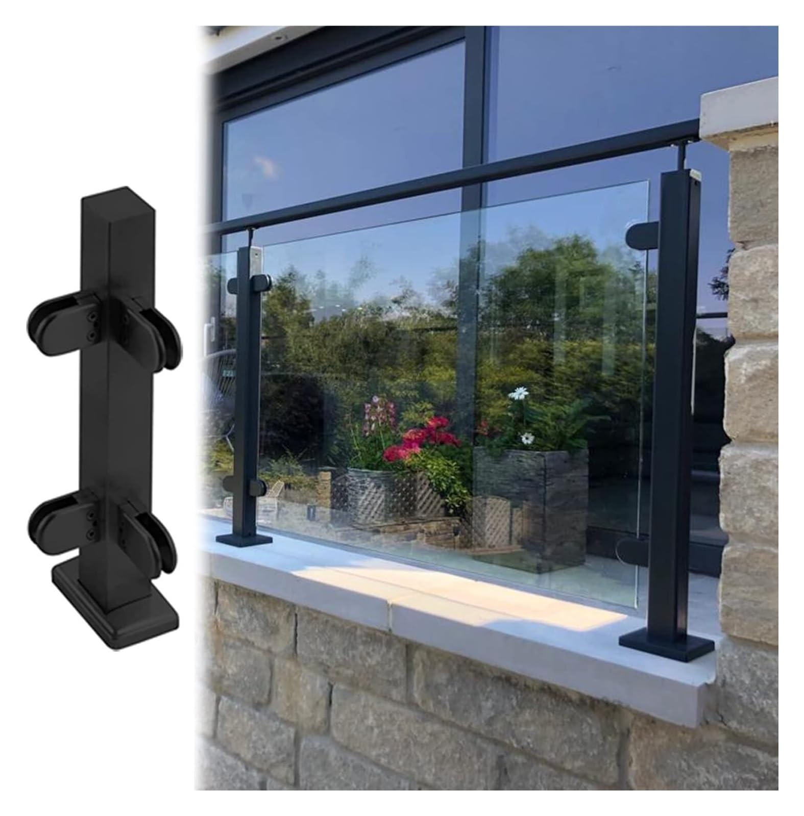 Rampe au sol de 110 cm avec poteau de balustrade noir pour sécuriser un couloir