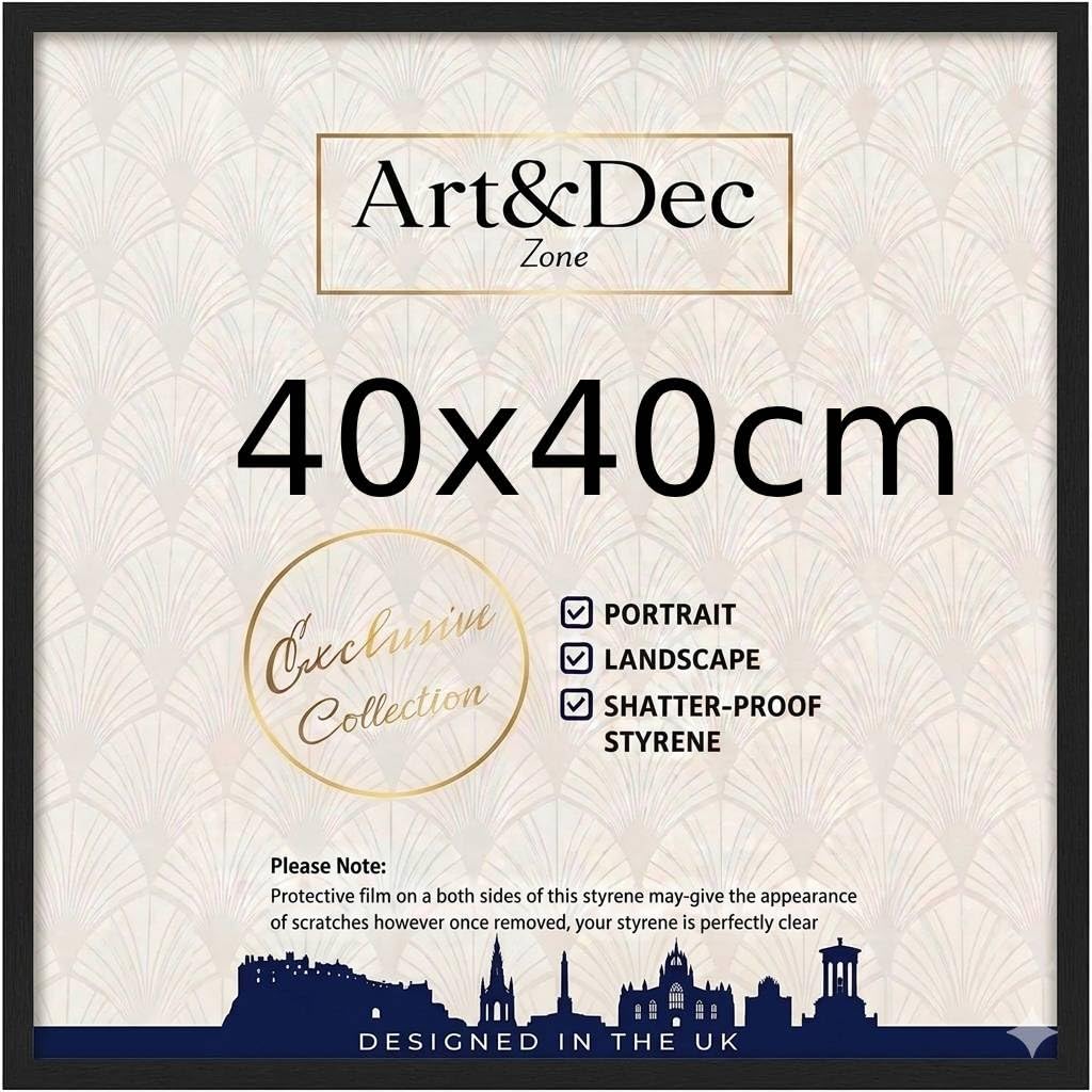 Art & Dec Zone® Sleek Black MDF Picture Frame 40x40 cm Square – High-Clarity Shatter-Proof Acrylic Poster Holder for Modern Wall Decor