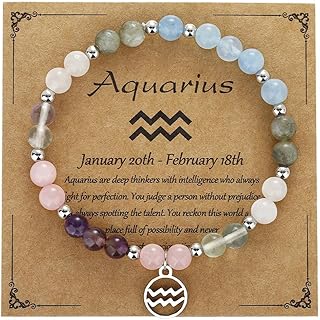 Zodiac Natural Stone Bracelet – Handmade Crystal Healing Bracelet with Zodiac Charm – Adjustable Beaded Jewelry Gift for Women Men Girls