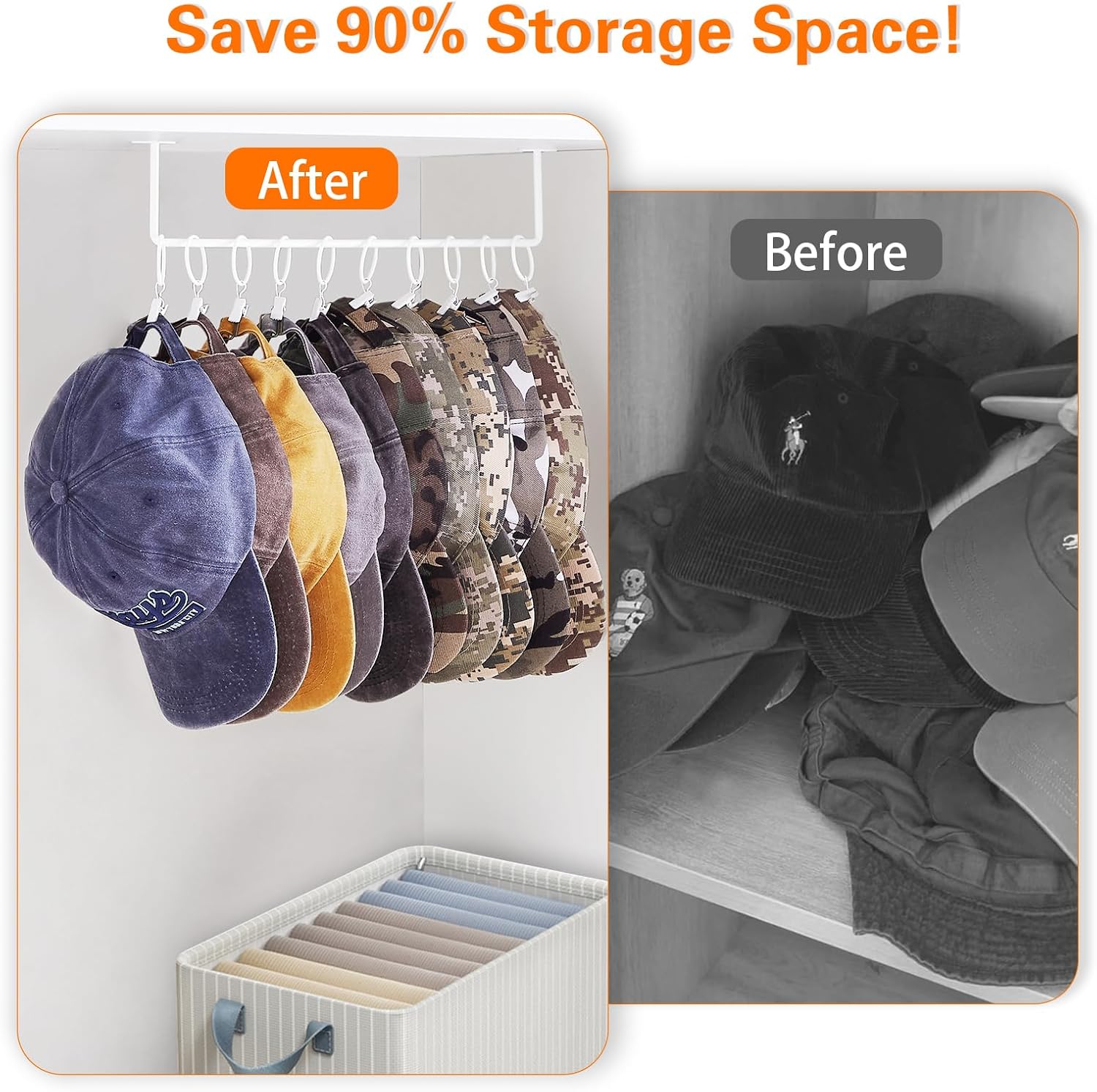 Hat Rack Wall Cap Organizer - Baseball Hat Racks Display Holder with 40 Hooks - Modern Metal Black Hats Storage Wall Mounted Caps Hanger Set of 4 for Closet Door Bedroom Entryway Laundry(White) image 4