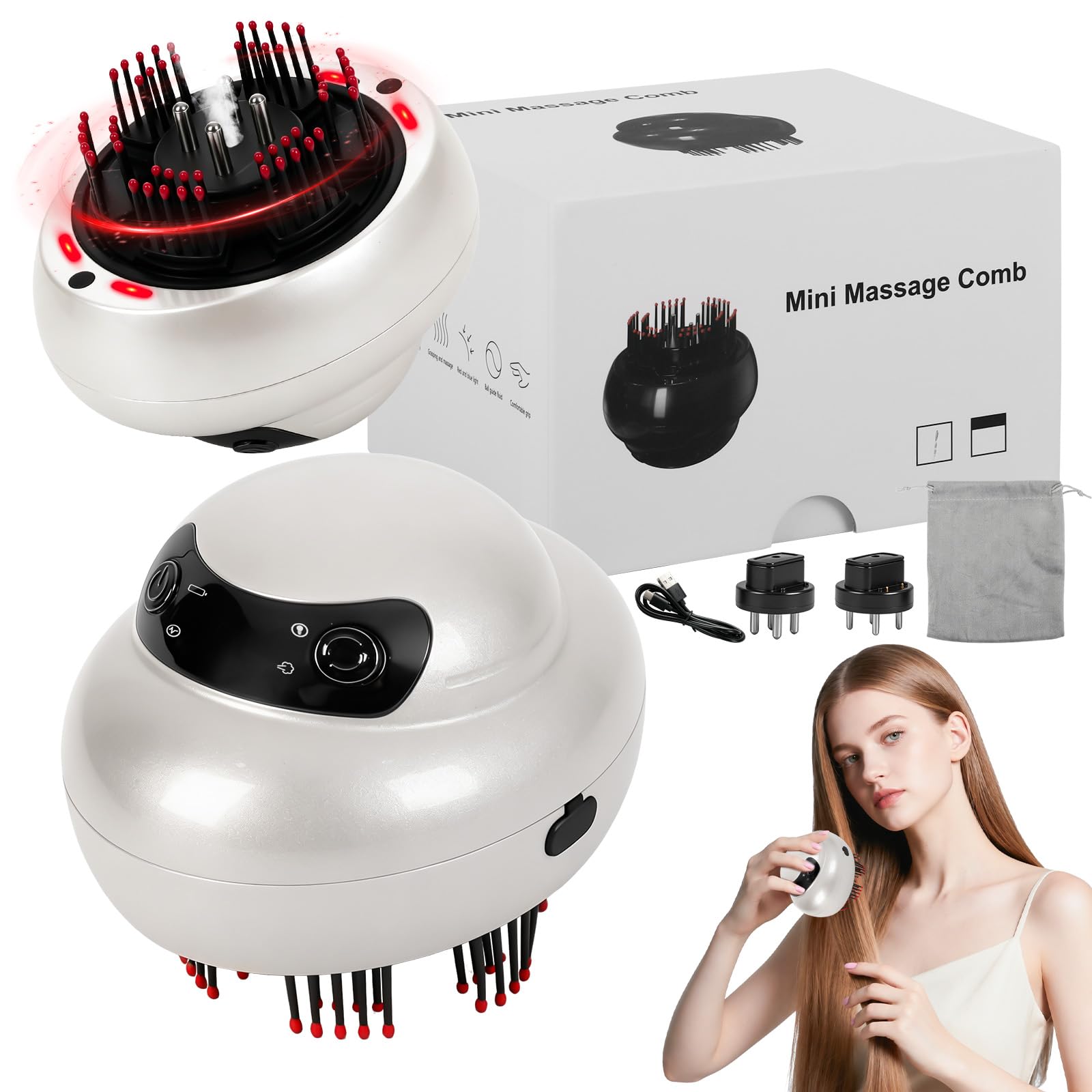 3-in-1 Rotlicht Haarbürste Elektrisch Kopfmassagegerät mit Nebel-Funktion