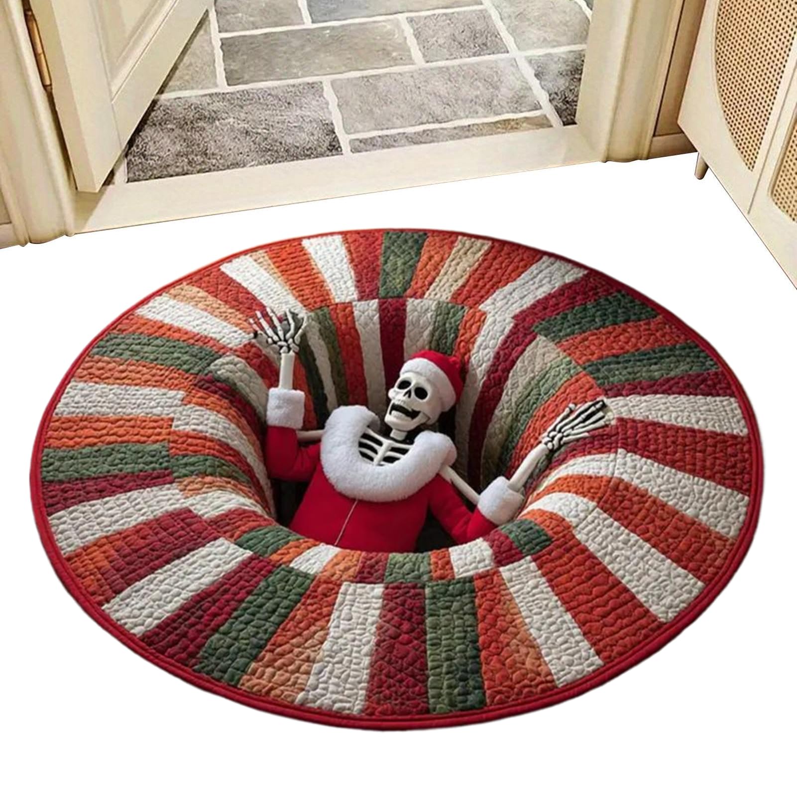 Tapis de Noël à motif crâne 3D pour réchauffer l'ambiance de votre salon de fête