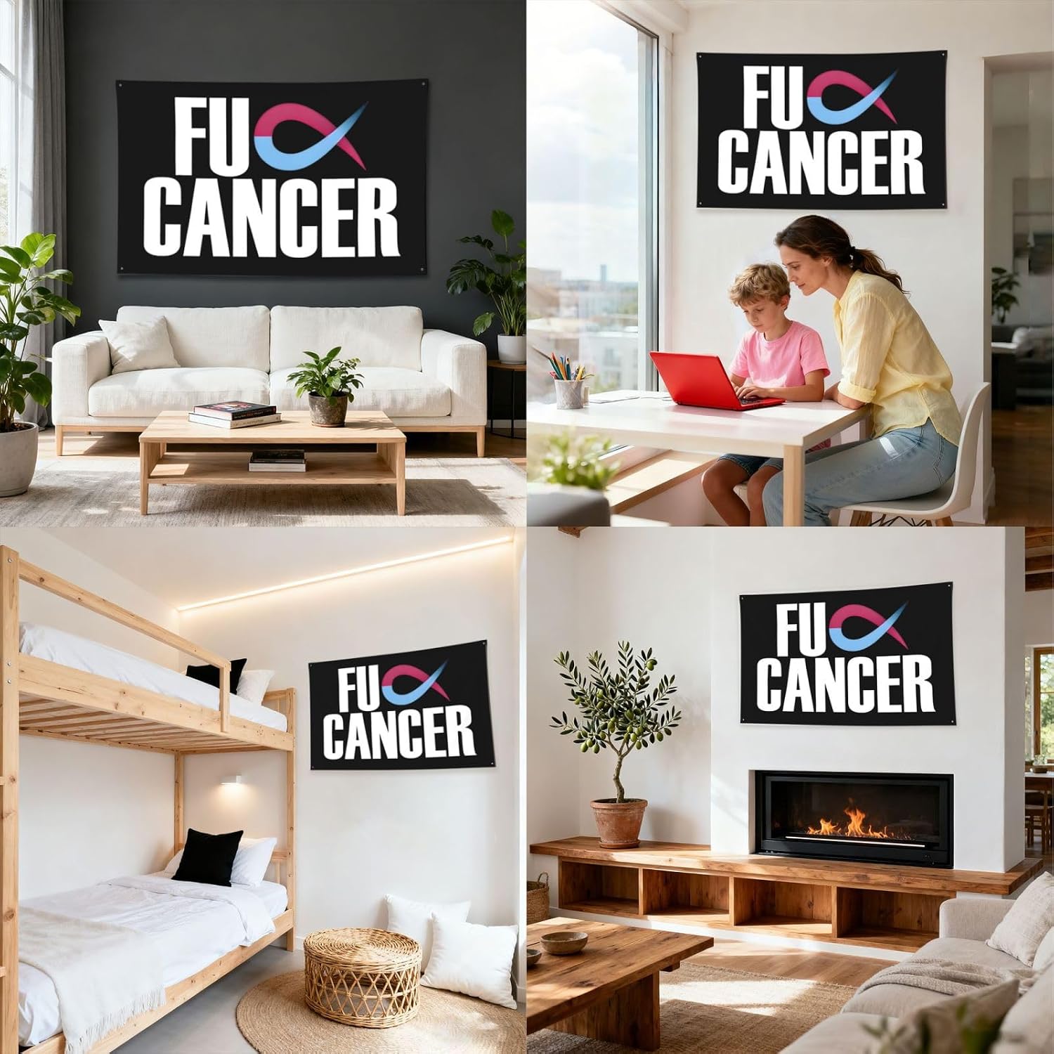 Fuck Cancer Flag Poster Durable Wall Banner with 4 Brass Grommets 3x5 Ft Tapestry for Indoor & Outdoor Decor, Perfect for Home,Porch,Garden,Yard image 5