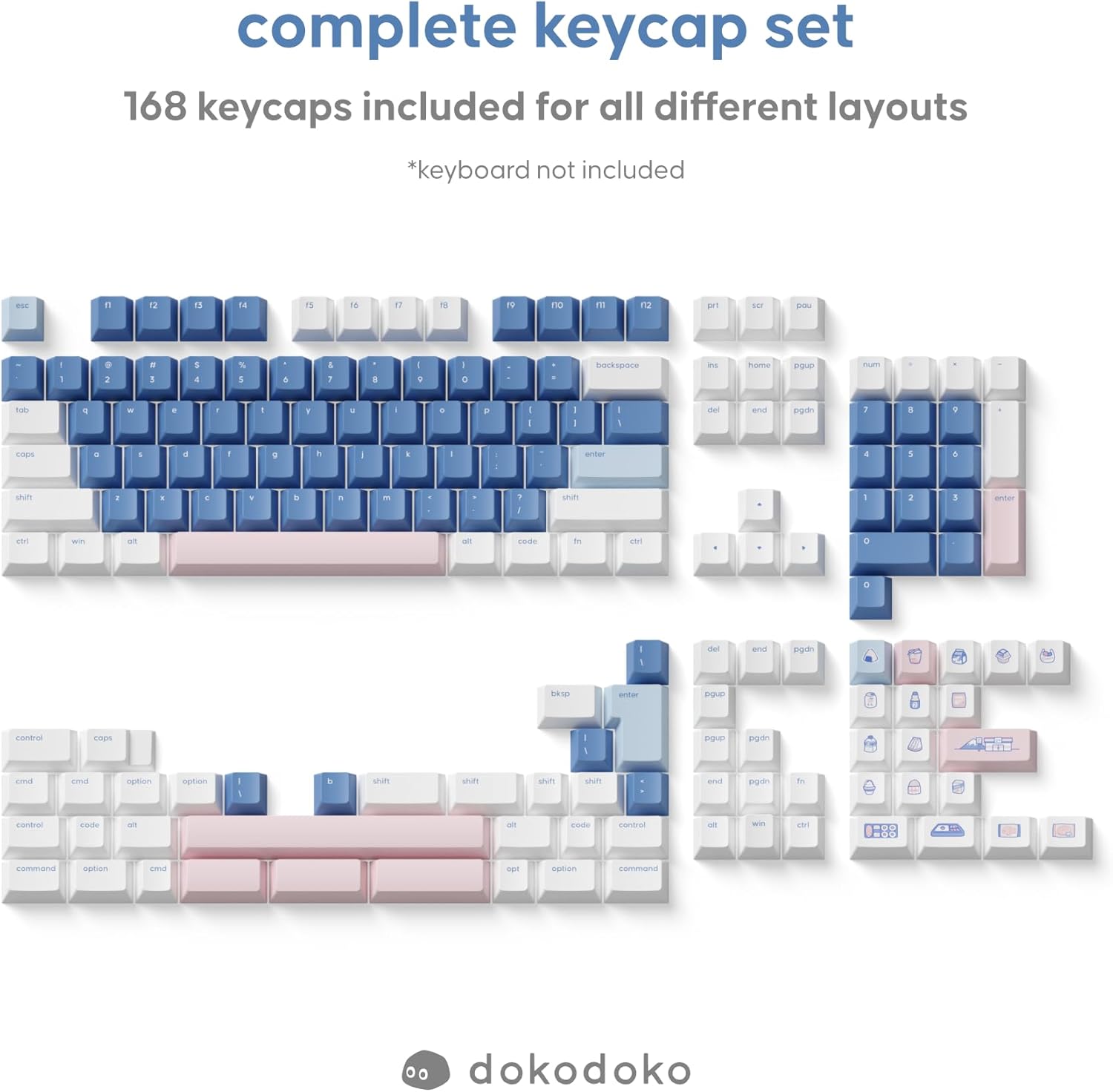 dokodoko Tokyo Mart Keycaps - PBT Cherry Profile, Dye-Sub, 168 Keys, Cute Minimalist Pastel Set for Mechanical Keyboards