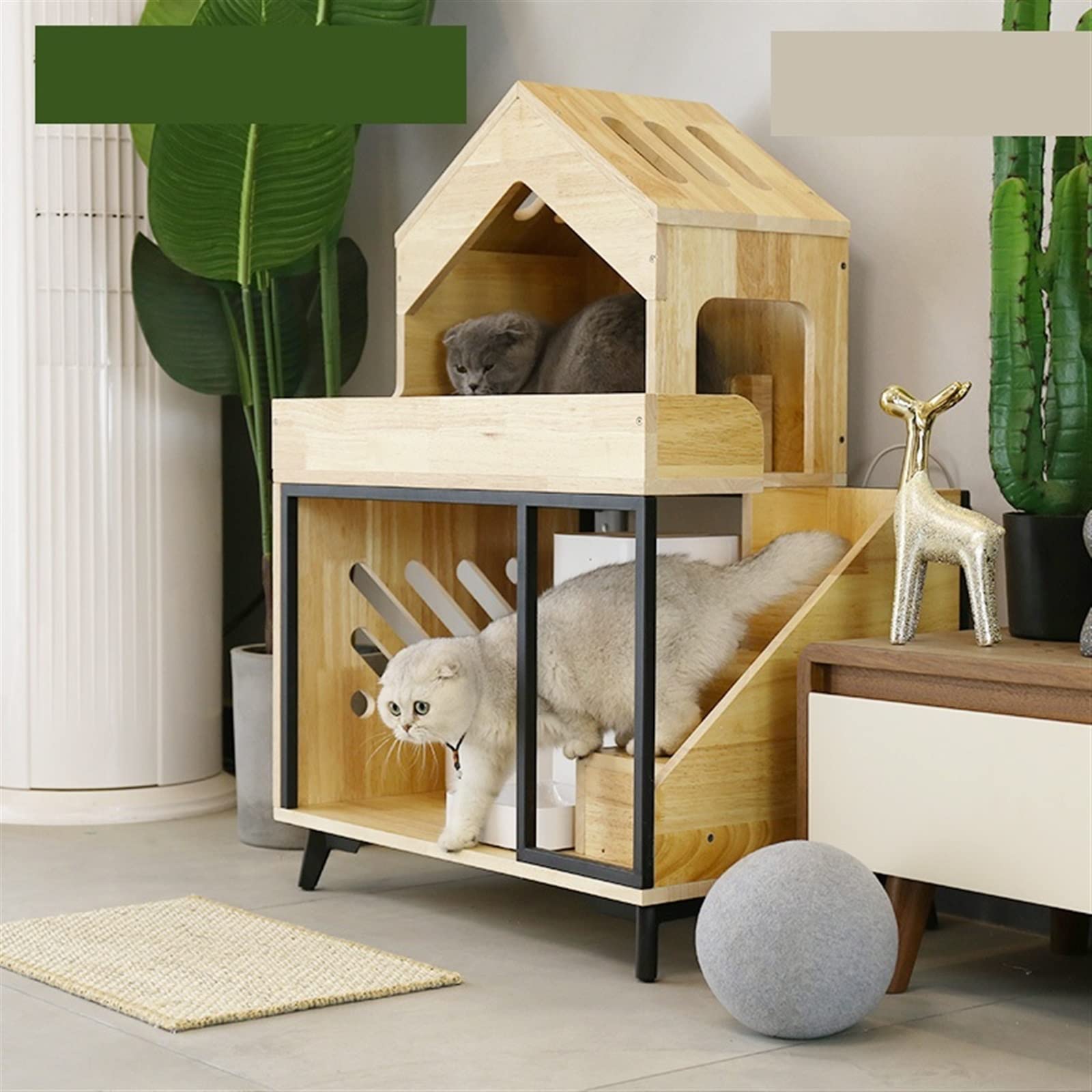 LOWLIU Casa per Gatti Alimentatore Automatico Gatto Alimentazione Acqua Trasparente Integrato Integrato in Famiglia deposito Gatto rampicante Villa Nido Casetta per Gatto (Color : A)