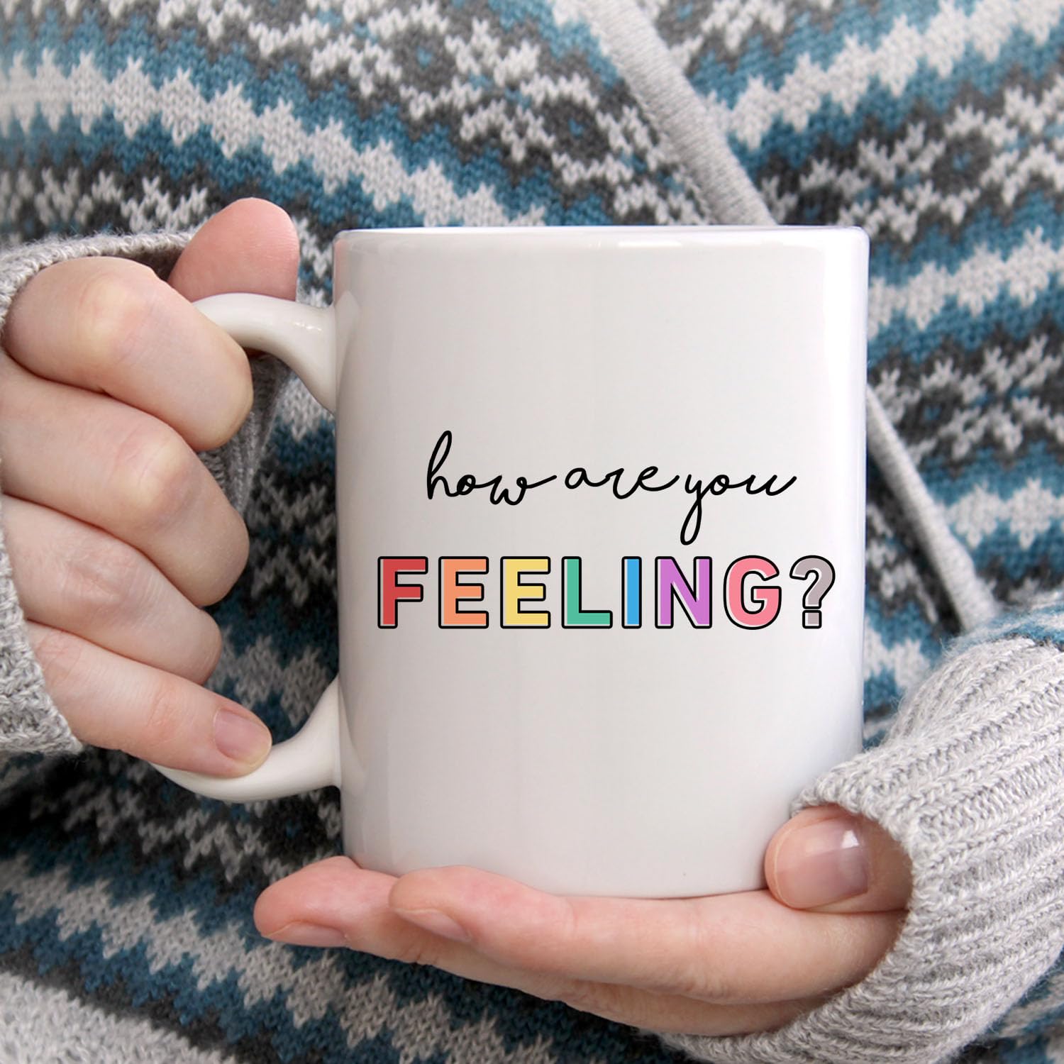 LNOKRIM Taza de café con texto en inglés "How Are You Feeling", taza de café con tabla de sentimientos de estado de ánimo, regalo para amigos, profesores, terapeutas, consejeros, taza de café de