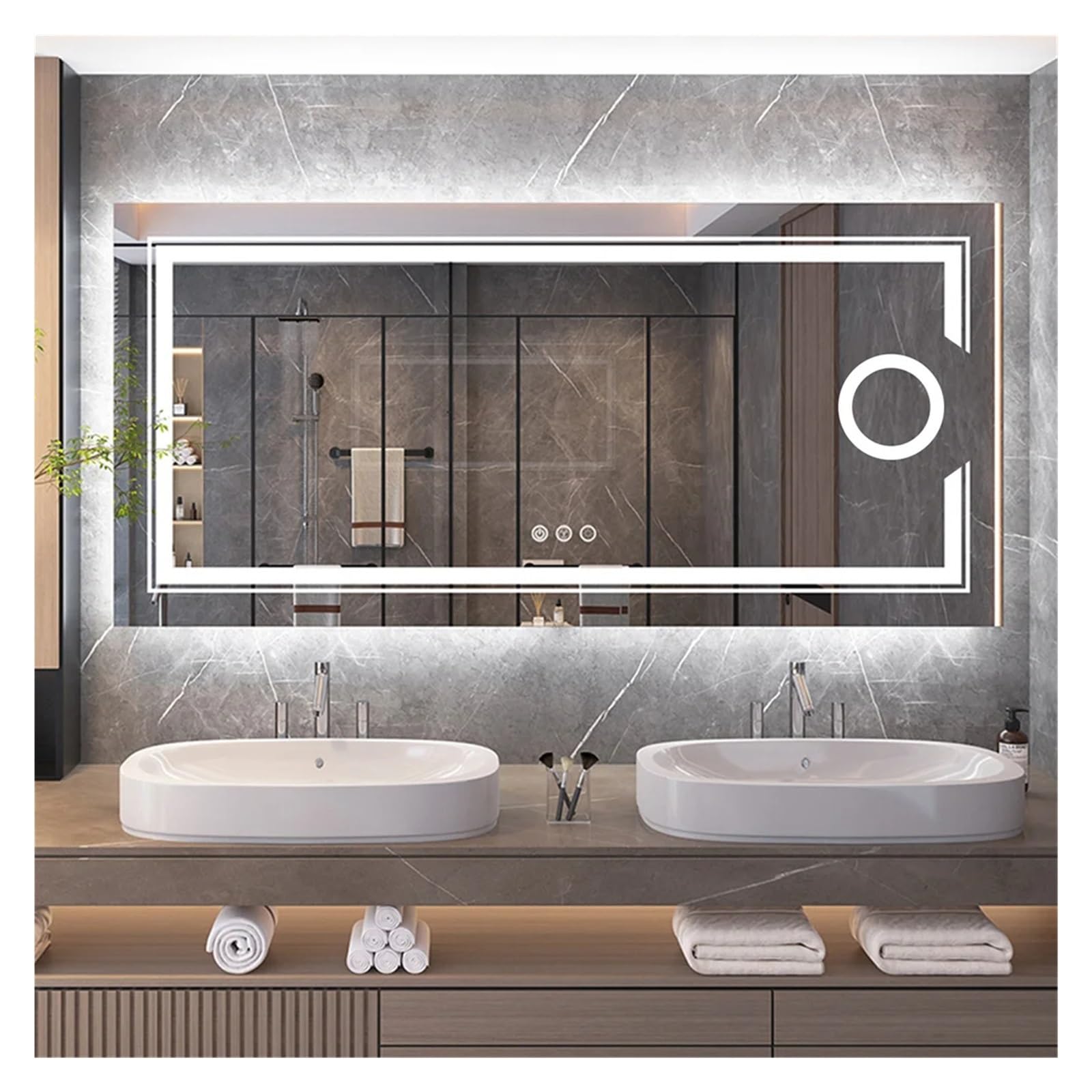 MXita Espejo de baño retroiluminado con luz LED, Espejo LED antivaho Regulable con Aumento 3X, Espejos de Maquillaje de 3 Colores,Espejo de Pared con Marco