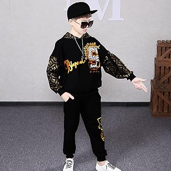 CFlong Ragazzo Vestiti Manica Lunghe Cappuccio Felpa Top Pantaloni Tuta, Completo In Felpa E Pantaloni, Bambini Casuale Set Di Vestiti Per Abbigliamento Sportivo Per 3-13 Anni (110cm,Stile 2