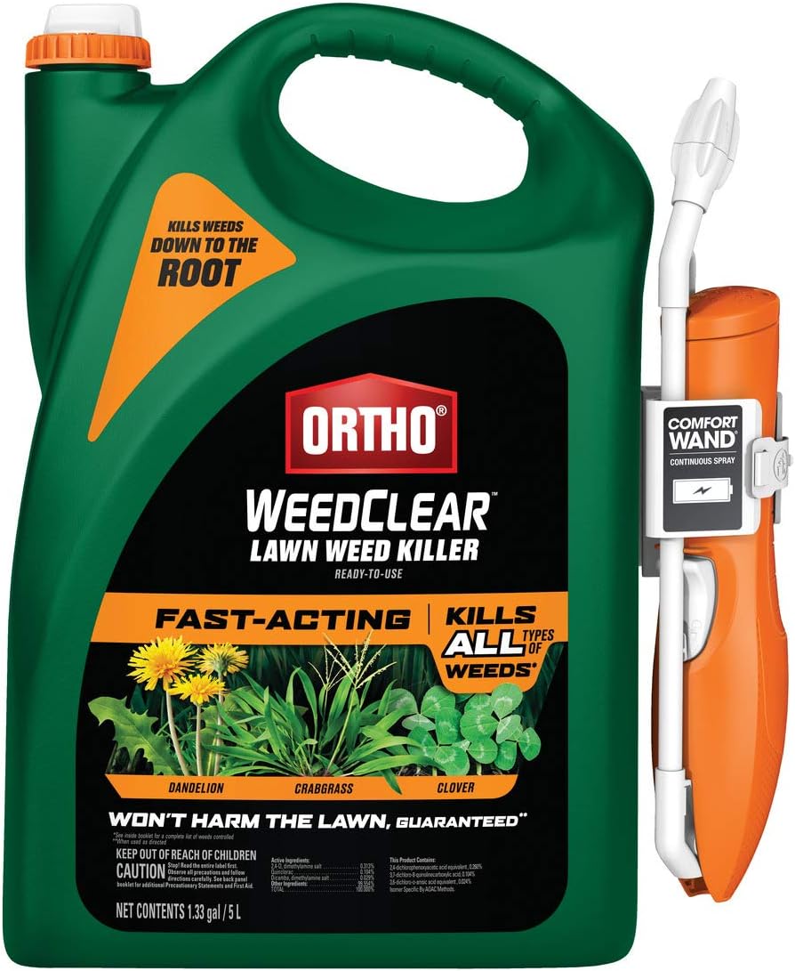Ortho WeedClear Lawn Weed Killer Ready-To-Use with Comfort Wand - Weed Killer Spray, Kills Crabgrass, Dandelion and Clover, 1.33 gal.