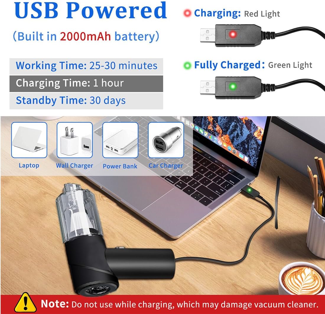 BUNNYTOO ハンドヘルドバキュームコードレス 6000PA パワフルな車用掃除機 120W 軽量 ミニ手持ち掃除機 3イン1充