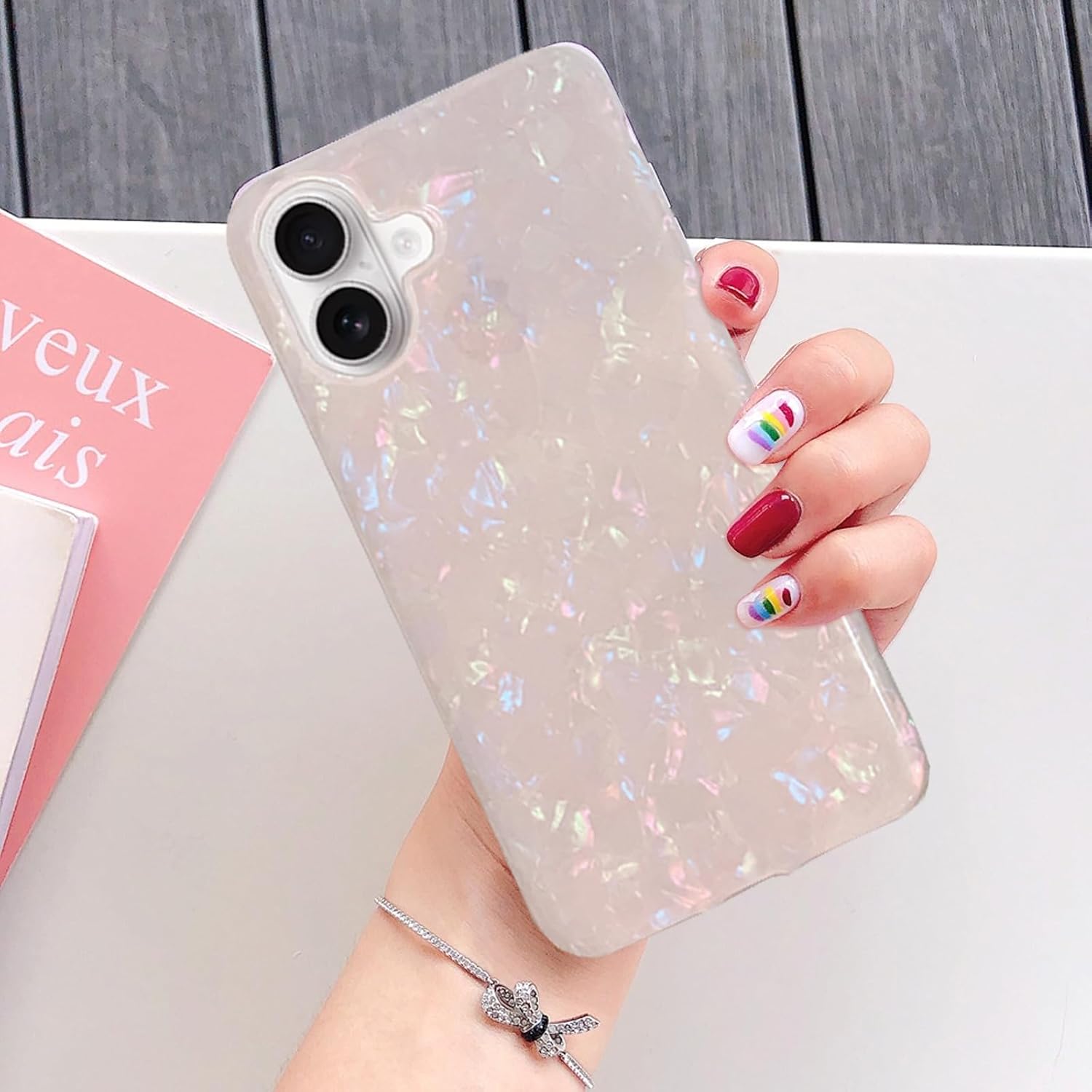 J.west Compatible with iPhone 16 Case 6.1 inch,Sparkle Opal Glitter Translucent Clear Soft TPU Slim Fit Protective Phone Cover Case for Women Girls Colorful - Image 6