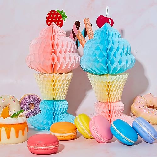 Miniatura 5 de Outus Centro de mesa de helado de panal de abeja de 4 piezas, centro de mesa de helado, decoraciones de fiesta para verano, cumpleaños, suministros