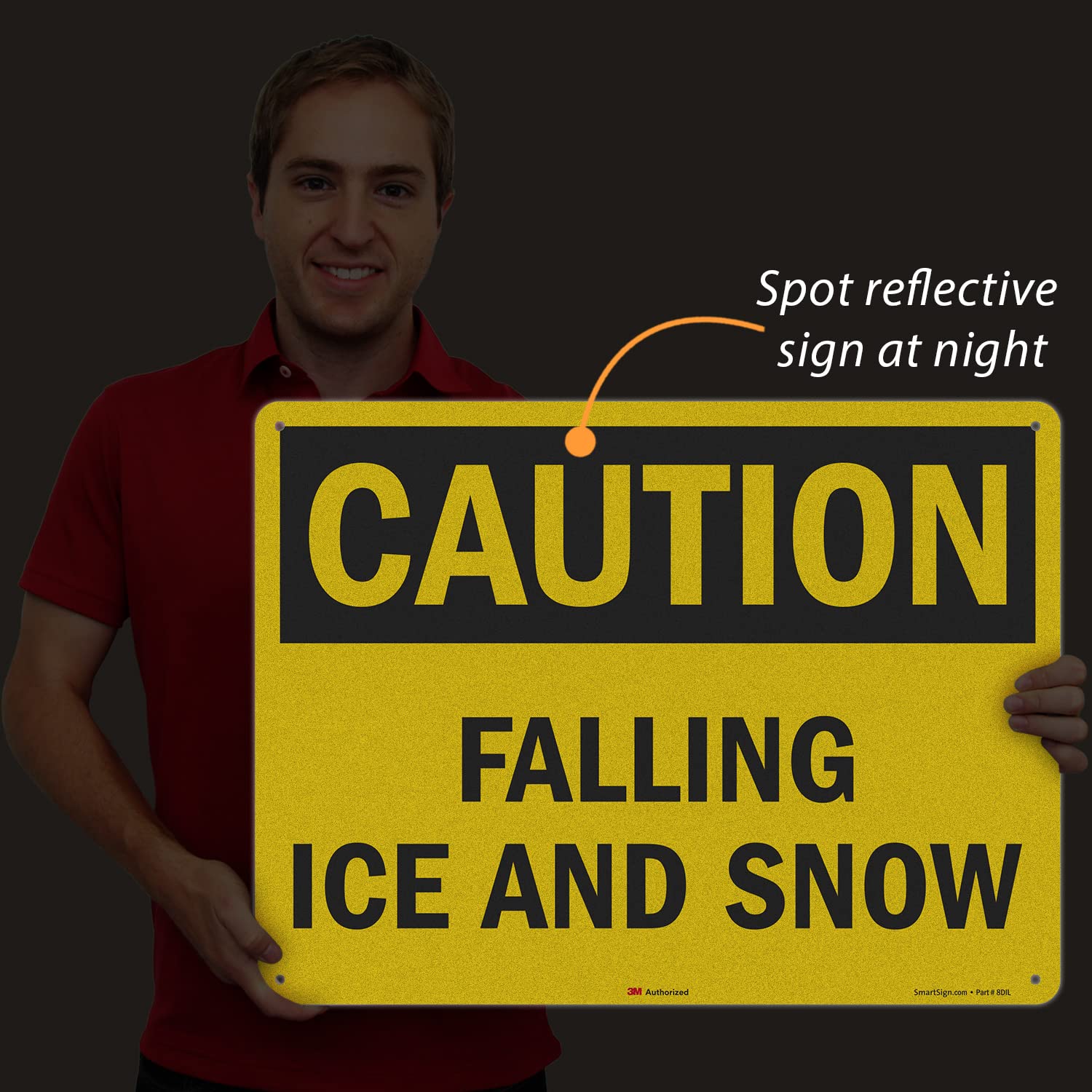 SmartSign "Caution - Falling Ice And Snow" Sign | 18" x 24" 3M Engineer Grade Reflective Aluminum