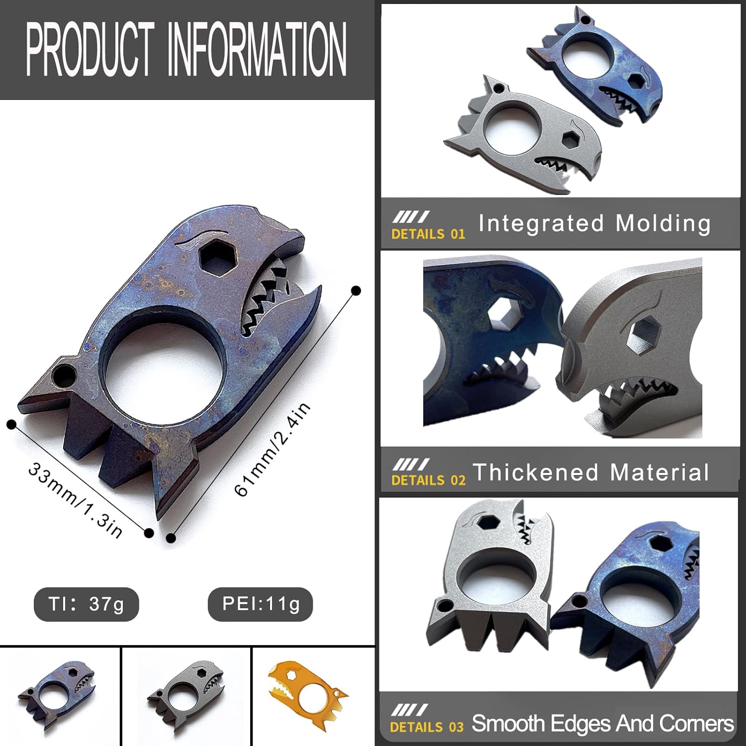 EDC Pry Bar with Bottle Opener Wrench Titanium Prybar Multi Tool Shark Pocket Crowbar - Your Versatile Companion for Everyday Carry and Camping Accessories (Blueing)