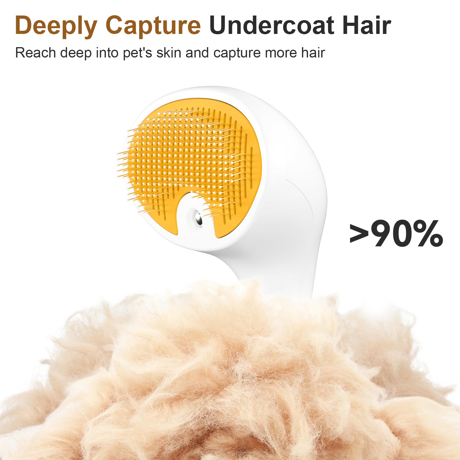 Euqvunn Brosse Vapeur pour Chat avec Bouton de Déverrouillage, [Design Ultra-Silencieux/Poignée Confortable] Brosse Chat Vapeur Brosse Chien Vapeur Rechargeable pour Chats, Chiens, Lapins(Jaune)