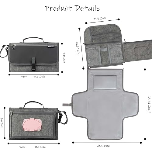 Miniatura 2 de Cambiador de pañales portátil para bebé, bolsa de viaje para cambiador de pañales para bebé con bolsillo para toallitas, cambiador portátil de