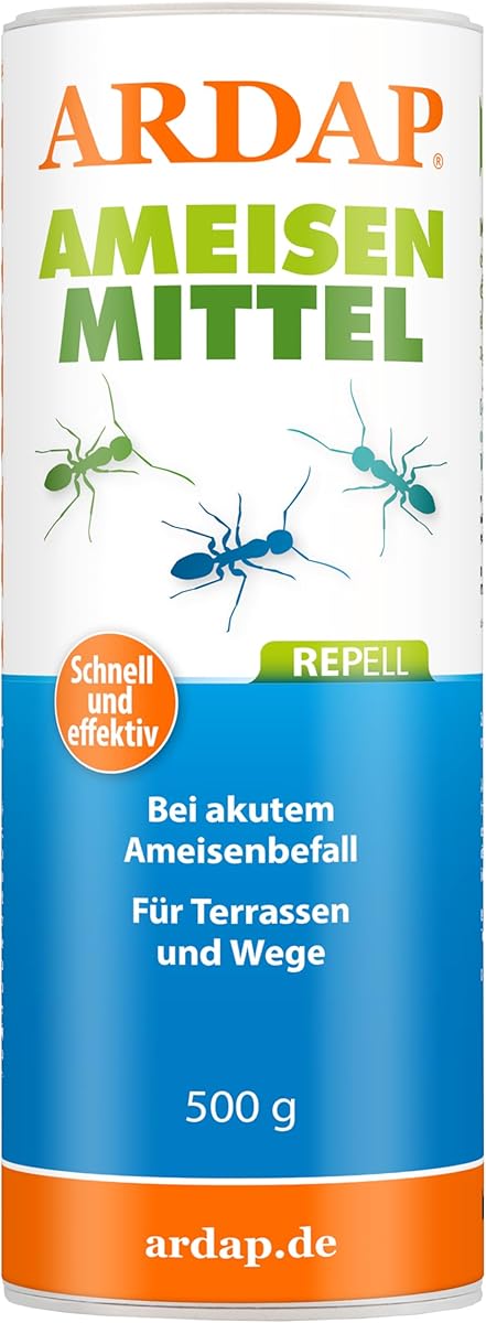ARDAP Repell Ameisenmittel 500g - Ameisen Pulver mit effektiver Sofort- & Nestwirkung, Ameisenstreumittel, Mittel gegen Ameisen, Ameisenpulver zum Streuen draußen, Wirkt bei akutem Befall (PT19)