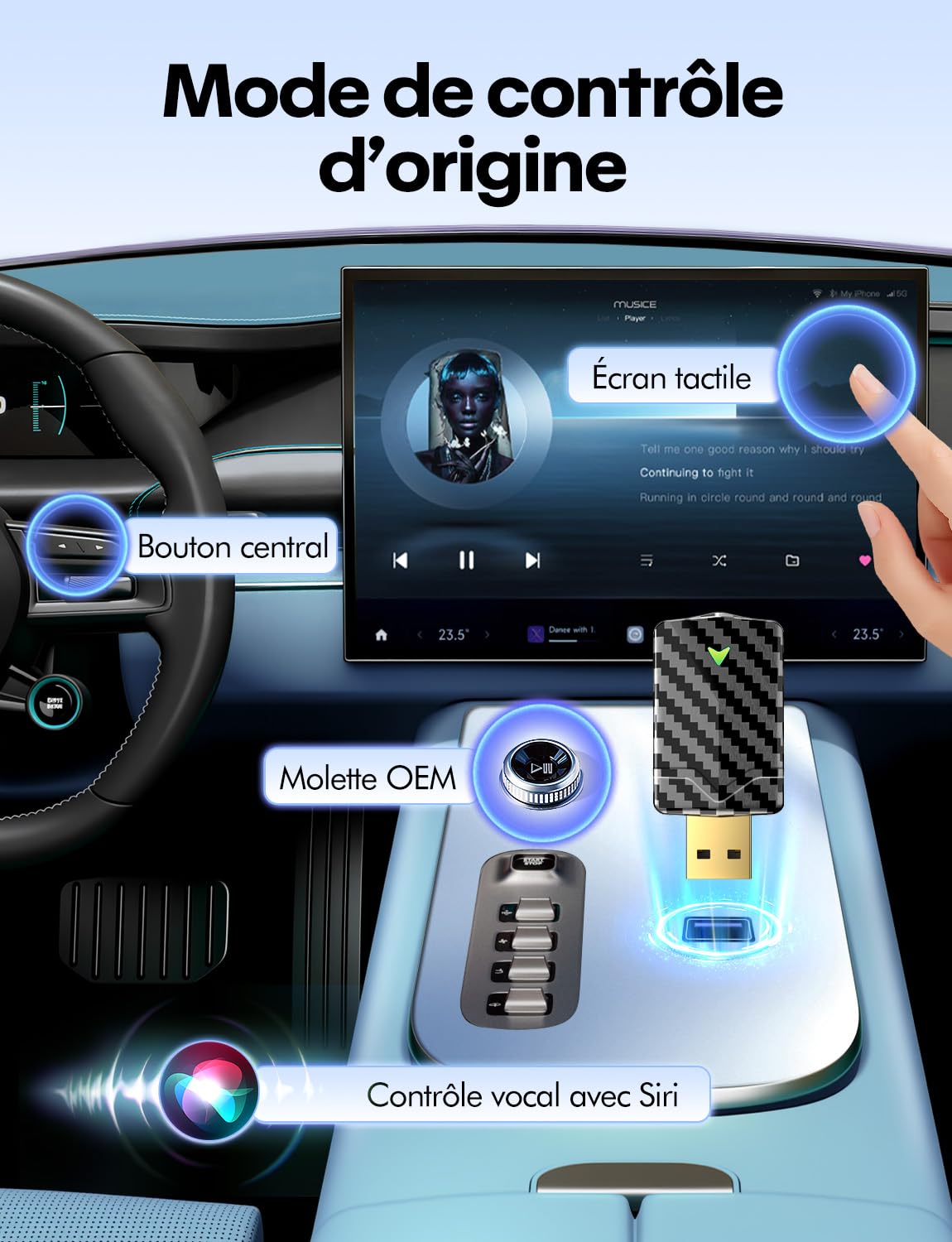 Adaptateur CarPlay sans Fil - Design Élégant Version 2025 la Plus Récentes, Mini et Stable, Plug & Play, Compatible iPhone iOS 10+ et Voitures 2016 avec CarPlay Câblé