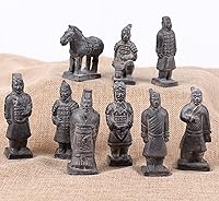ThinkThings Terracotta Army Qin Dynasty Warriors 9-Piece Handcrafted Clay Figurines - Collectible Chinese Statues for Office Decor & Gifts