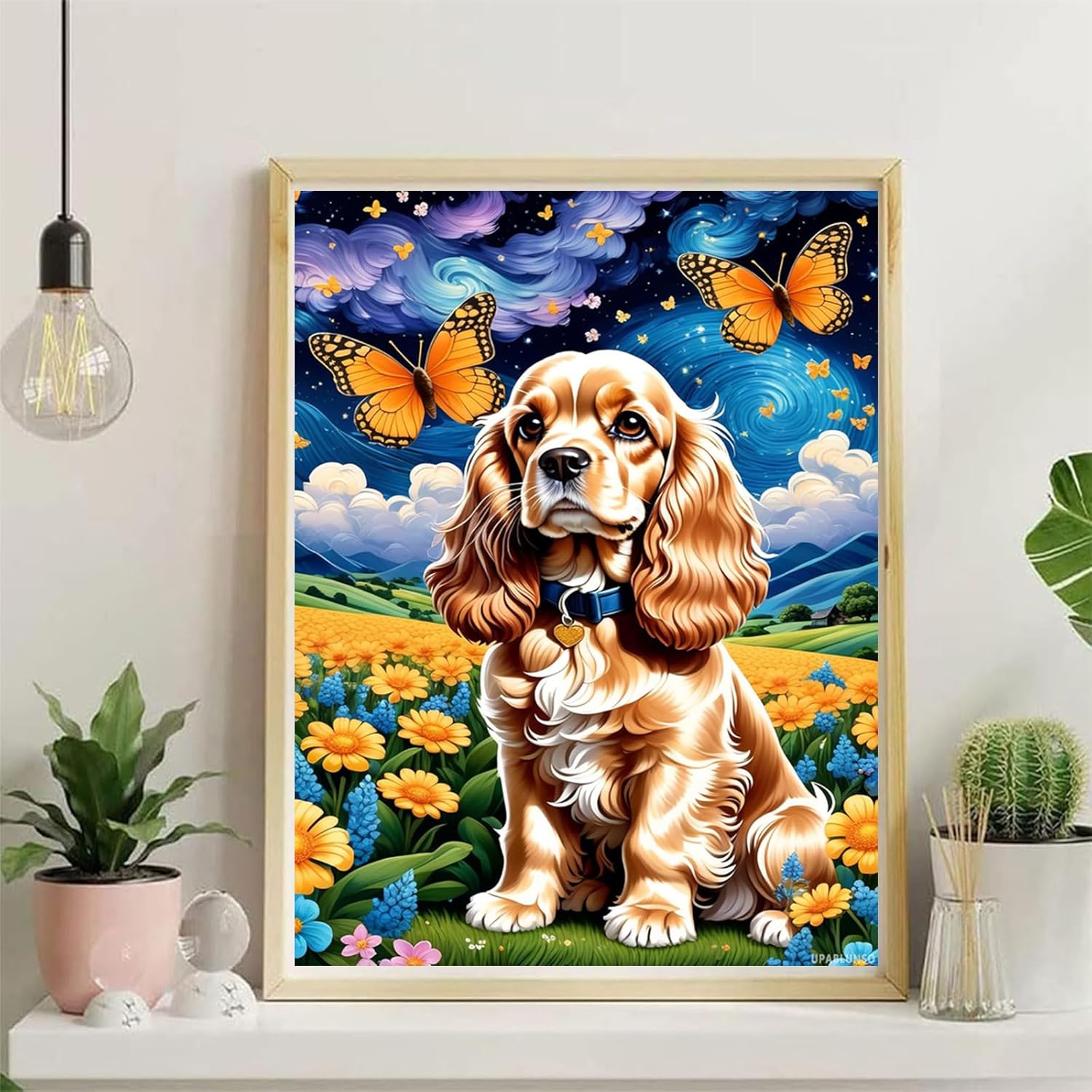 5D DIY Diamond Painting Kit Colorful Animals Full Round Diamond American Cocker Spaniel Adult Art Kit for Beginners Diamond Painting Diamond Home Office Wall Decoration 12x16 Inch