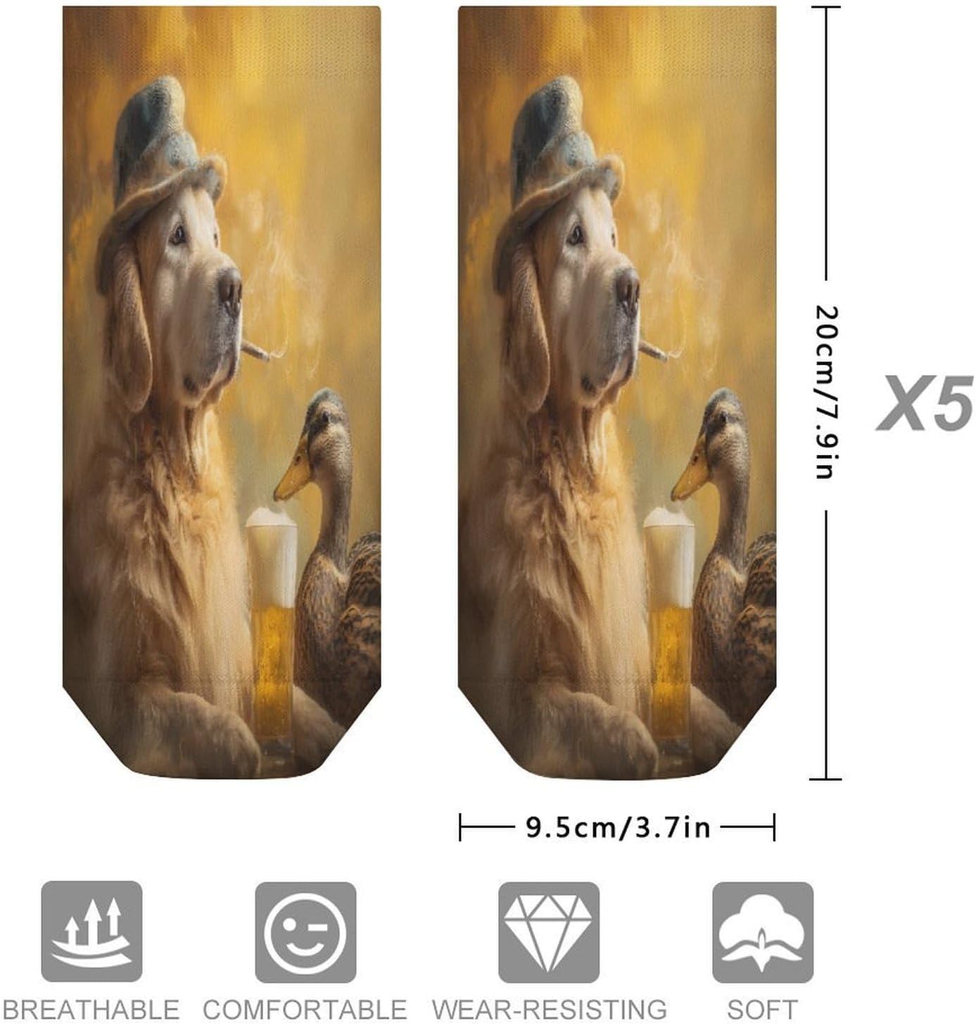 Retriever Dog Smoking Beer Mallard Socks for Men Women 5 Pairs Ankle Socks