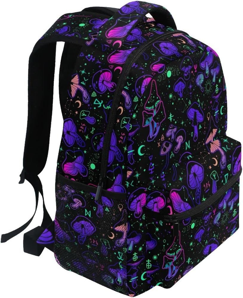 Magic Mushrooms Moon Stars Witch Boho Backpack School Bookbag Lightweight Laptop Backpack for Men Women Kids