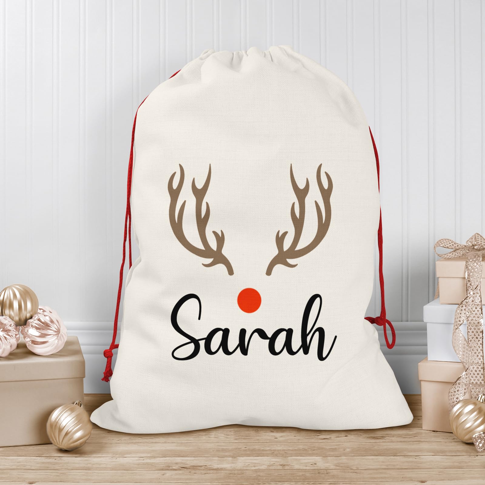 Personalised Christmas Sack | Add Any Name, Select a Design | Custom Christmas Stocking l Custom Christmas Sack For Kids, Children's, Personalised Santa Sack, Christmas Sack (Reindeer Antlers)