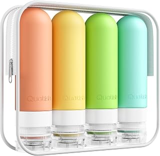 Quatish Travel Bottles for Toiletries, Original Patented Leak Proof Travel Size Containers, 3 oz Tsa Approved Silicone Shampoo and Conditioner Bottles, 4 Pack, Multi-Color