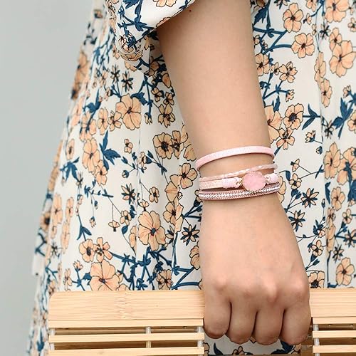 Miniatura 7 de FANCY SHINY - Pulsera de cuero de estilo bohemio con cierre magnético y cuentas de cristal, regalo para mujeres, adolescentes y niñas