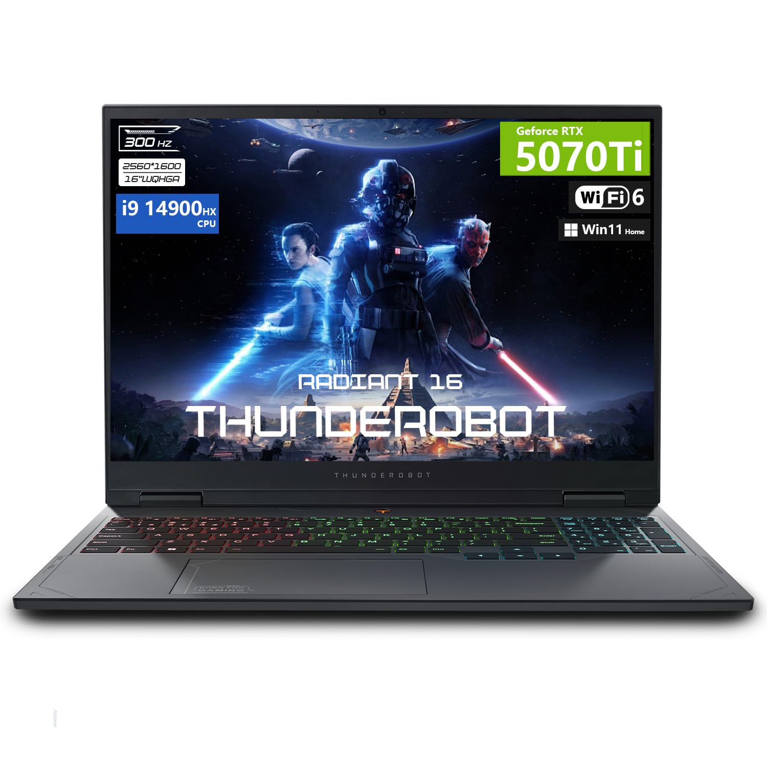 Thunderobot Radiant 16 Gaming Laptop, 16" QHD+ 300Hz 2.5K Display, Core i9-14900HX, GeForce RTX 5070 Ti, 64GB DDR5 RAM, 2TB SSD, RGB Backlit Keyboard, Wi-Fi 6, Win 11 Home