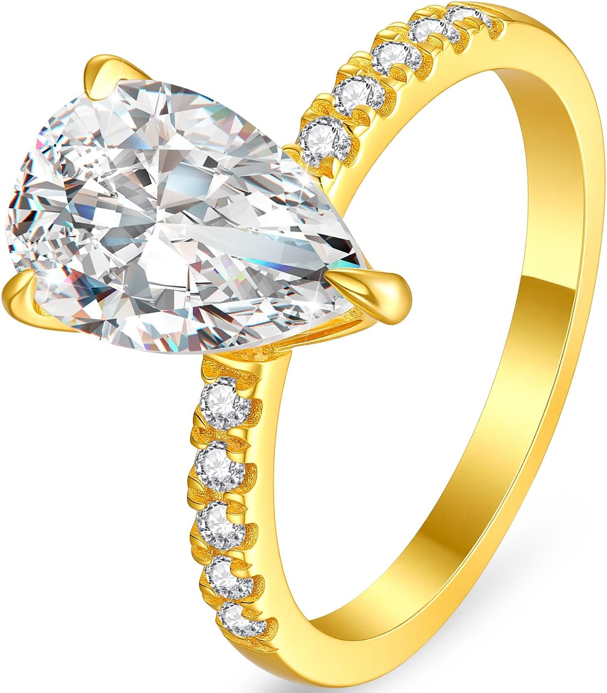 3CT Pear Cut Moissanite Engagement Ring, 925 Sterling Silver with 18K White Gold Plated, D Color VVS1, Anniversary Promise Ring for Women, Wedding Ring with Gift Box, Certificate
