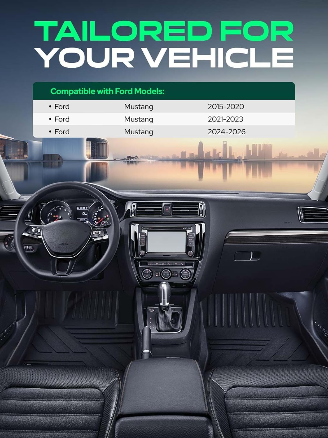 YHTAUTO Floor Mats Compatible with 2015-2026 Ford Mustang, TPE Floor Liners All-Weather Protection Custom Fit, 1st & 2nd Row, Set of 4 Black - Image 3