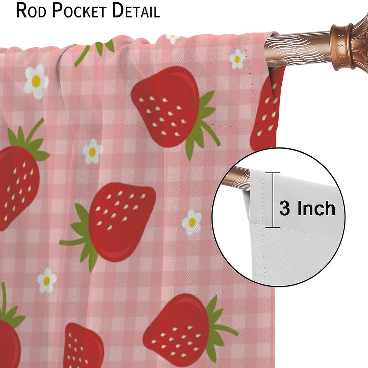Summer Fruits Curtain Sweet Summer Strawberry Lattice Red Green Pink Blackout Window Drapes for Bedroom Living Room Kitchen Cafe （W21xL54 Inch） x2 Panels