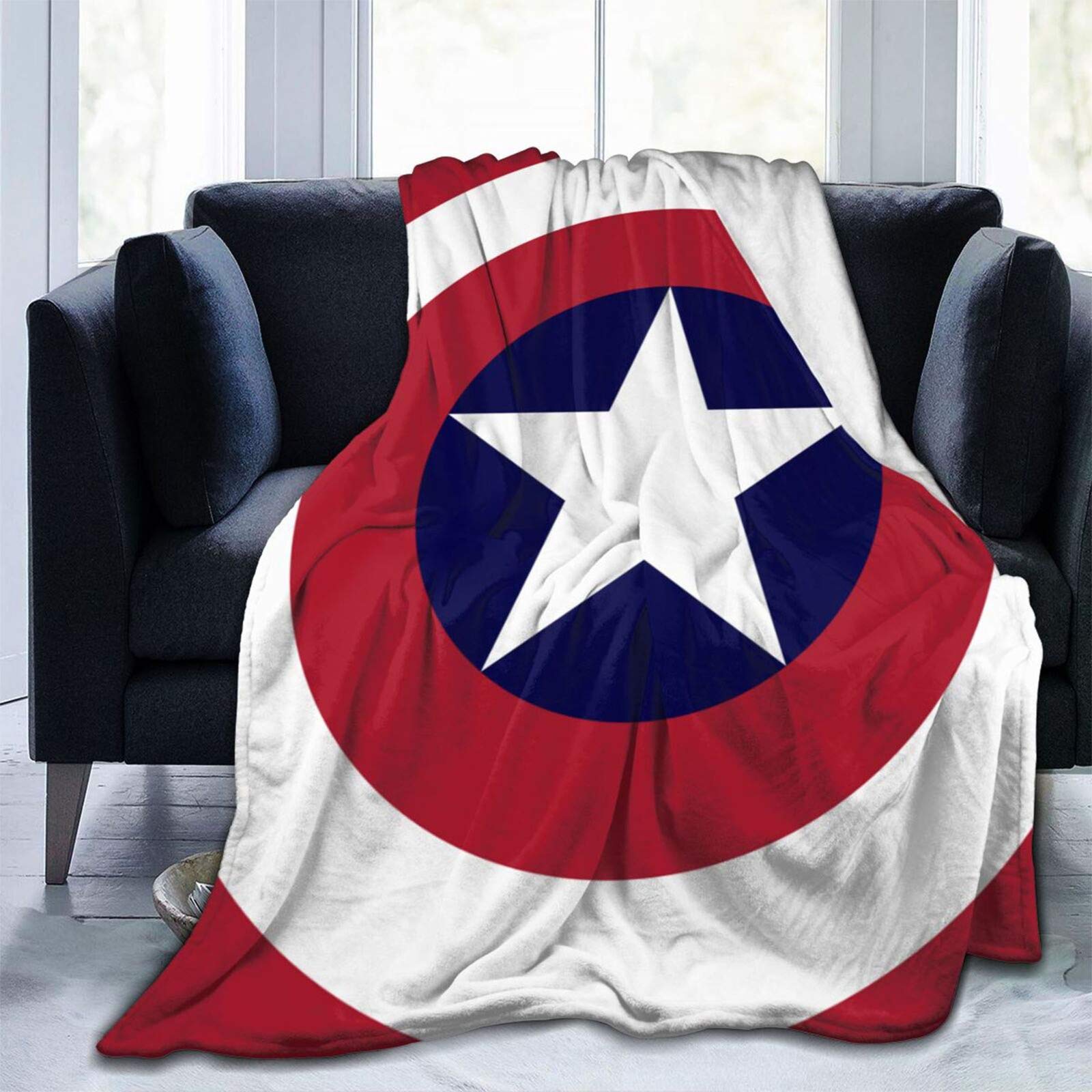 Ca-Ptain Am-Erica Flannel Fleece Blanket, Ultra Soft Warmthrow Lightweight Microfleece Blanket for Home Sofa Bed 50"X40"