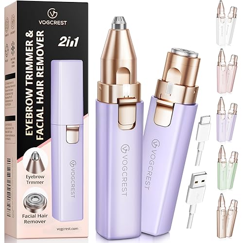 Rechargeable Facial Hair Remover for Women: 2 in 1 Electric Eyebrow and Facial Hair Remover - Suitable for Middle-aged Women’s Eyebrow, Chin, and Cheek Trimming - with Built-in LED Light(Purple)