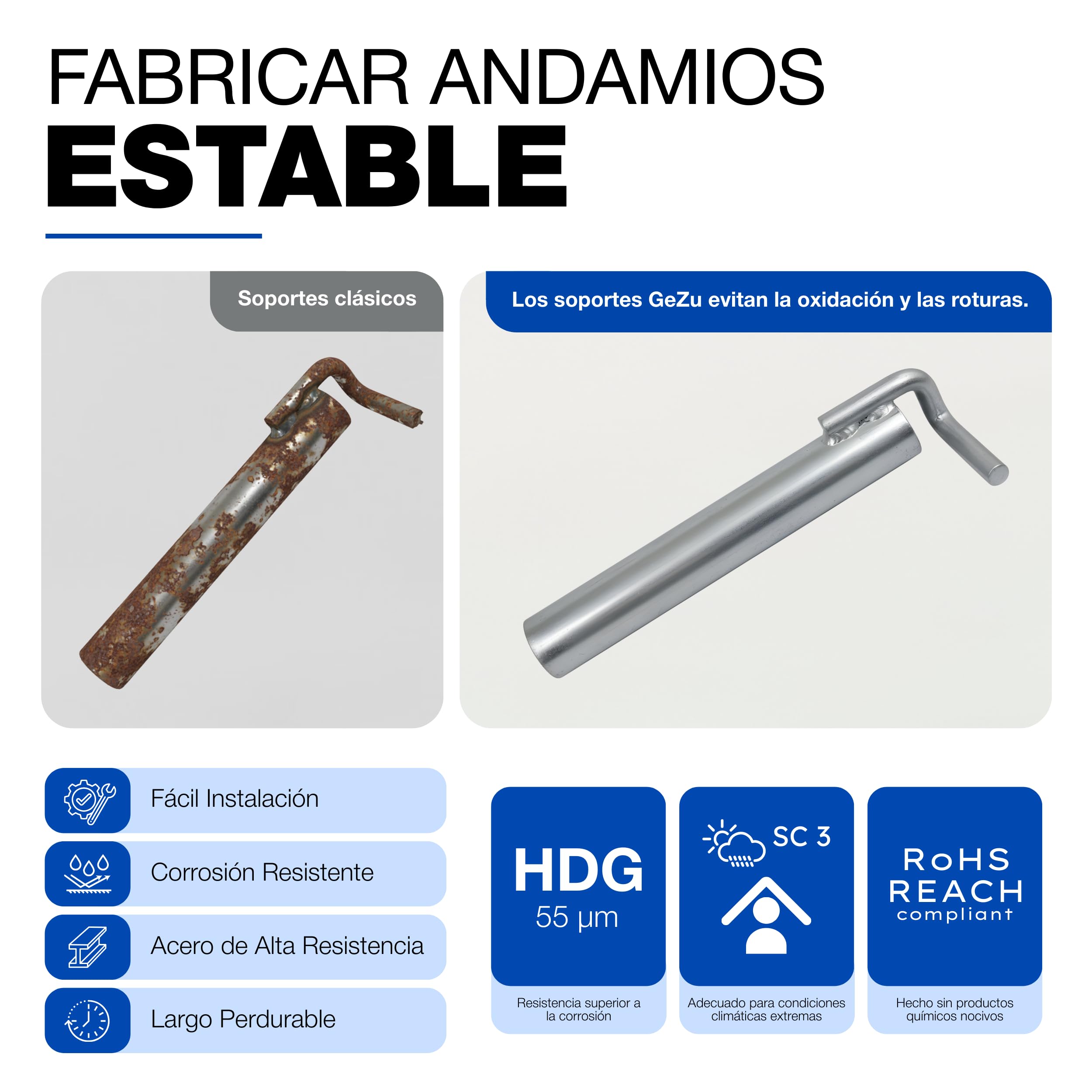 GeZu Impex Tubo de Anclaje para Andamio 400 mm Galvanizado por Inmersión en Caliente Juego de 4 Sistema de Anclaje de Soporte de Tubo para Construcción de Pared de Andamio