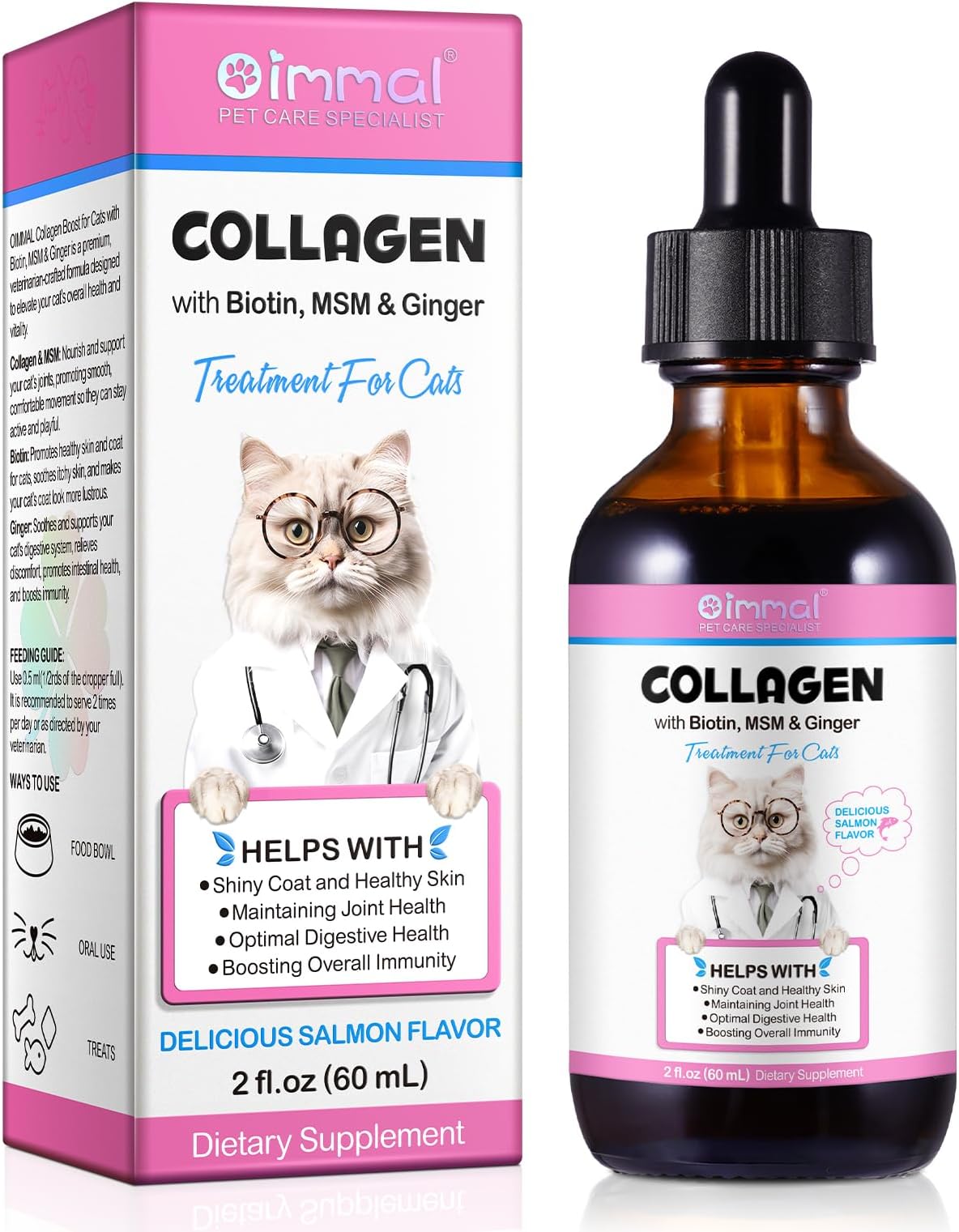 Collagen for Cats, Liquid Collagen for Cat, Liquid Collage Skin and Coat Cats, Cats Collagen, Itch Relief for Cat with Biotin, Supplement for Cats Salmon Flavor