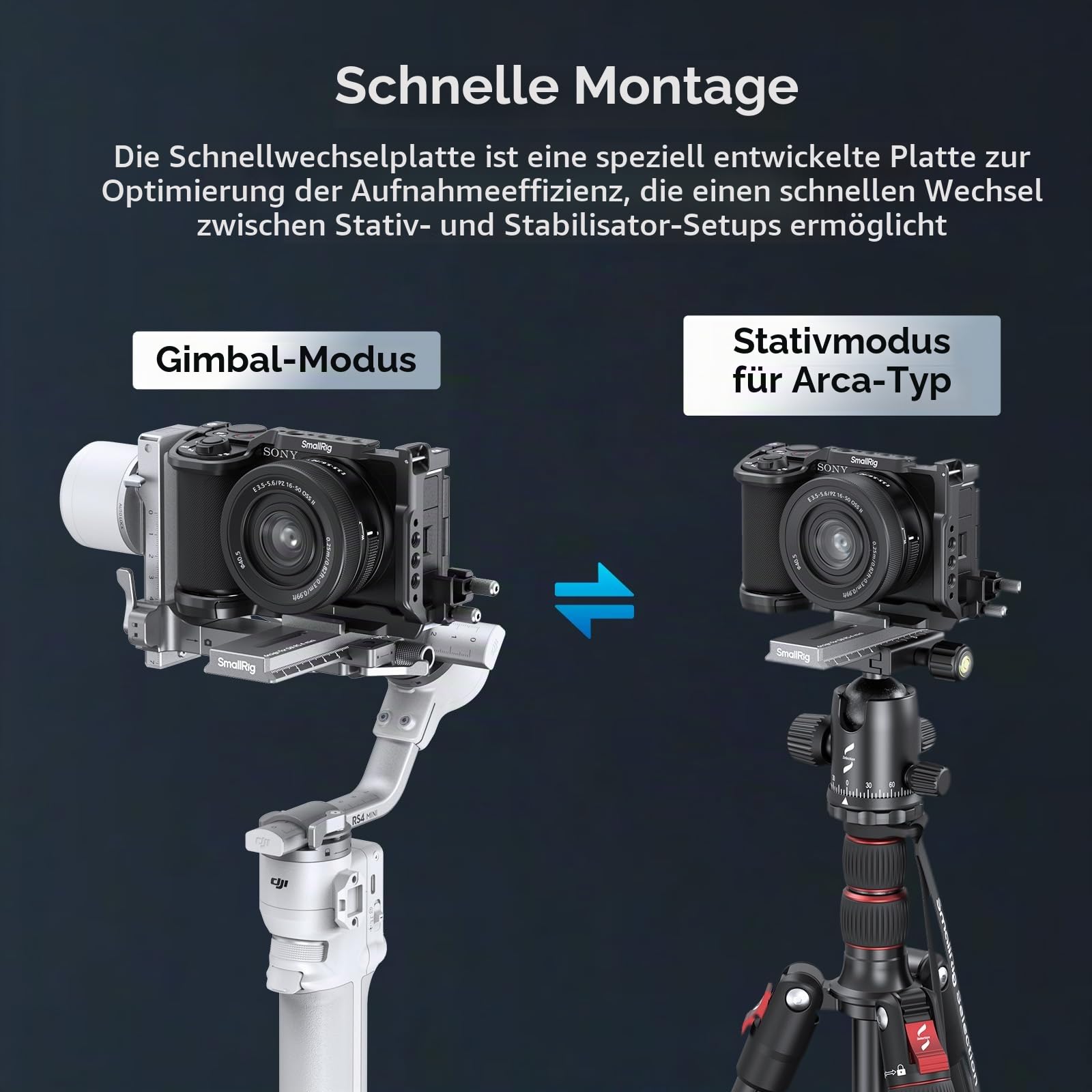 SMALLRIG 4,6-Zoll-Schnellwechselplattenadapter für Arca-Swiss für DJI RS 4 Mini Gimbal, Anti-Drop-Design und schnelle Montage – 5336