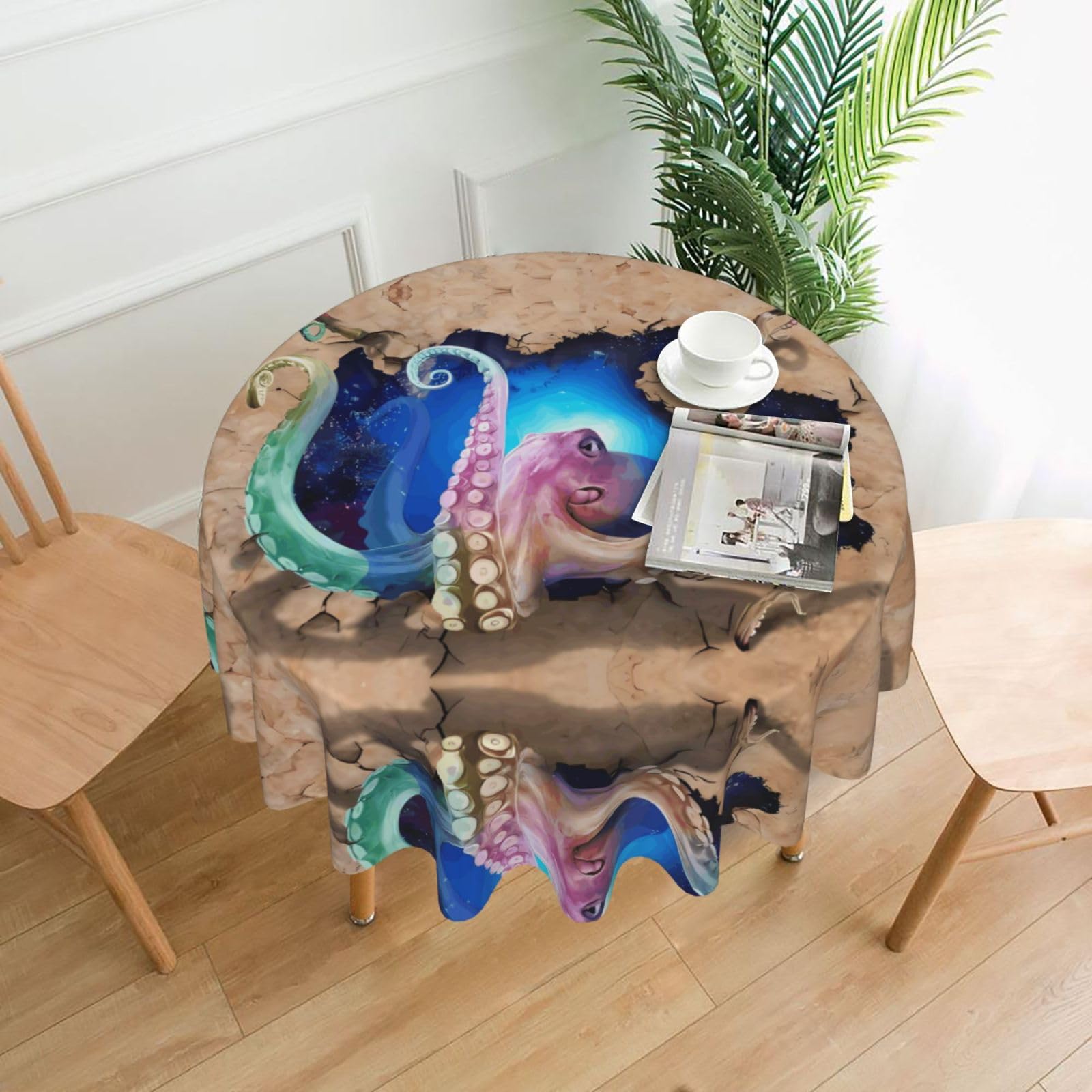 YYHWHJDE Octopus Prints Round Decorative Tablecloth 60in – Elevate Your Dining Experience with This Stunning Table Throw for Parties & Everyday Use