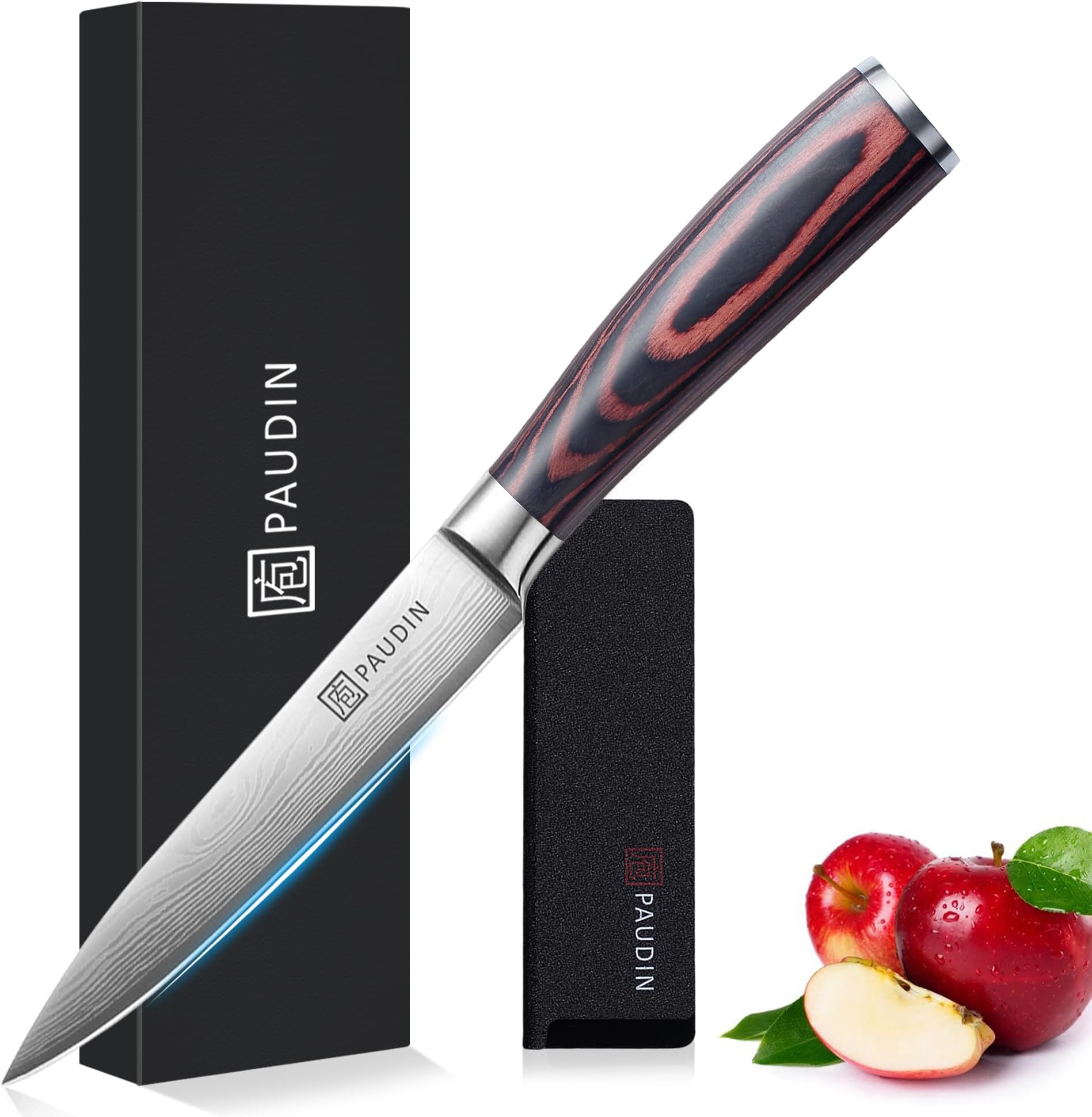 PAUDIN Utility Knife, Kitchen Knife 5 Inch, High Carbon Stainless Steel, Multipurpose Paring Knife for Fruit and Vegetable Cutting with Wooden Handle, Premium Gift Box