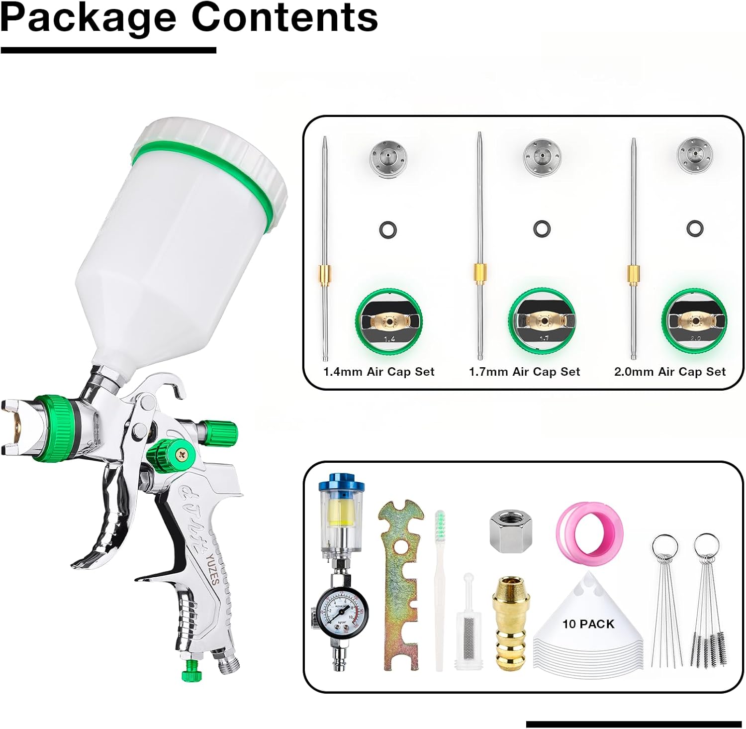 YUZES 04 HVLP Green Spray Gun Set with 2PCS Auto Paint Gun Light