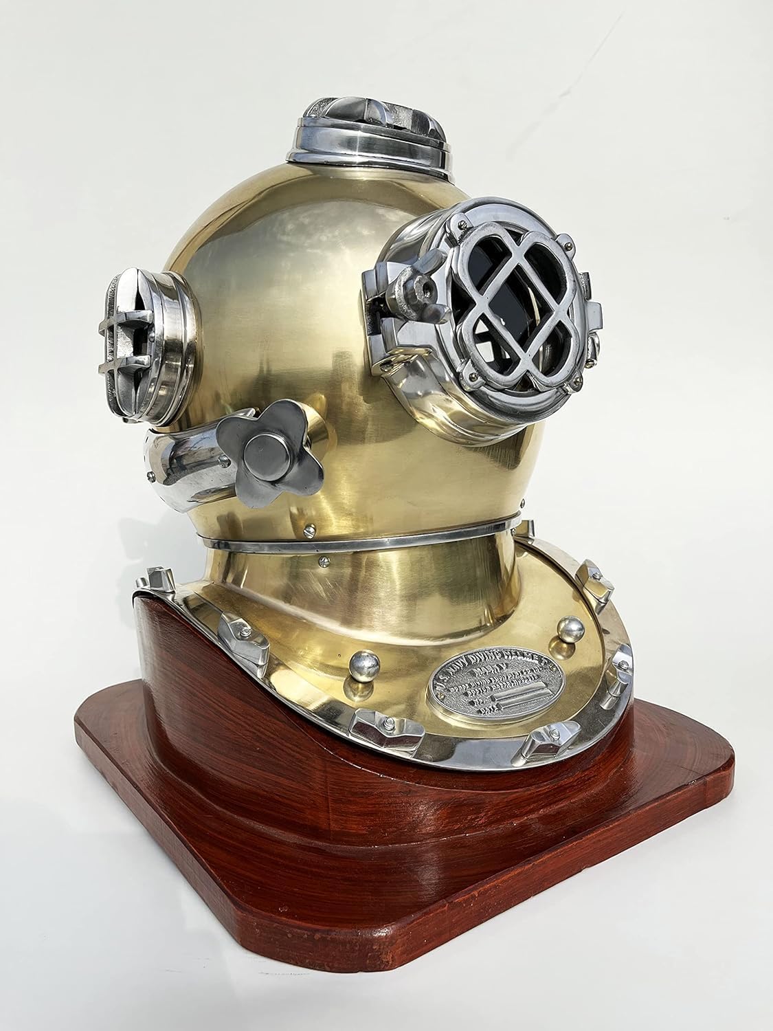 Generic Brown Antique U.S Navy Mark V Diving Helmet - Nautical Submarine Diving Helmet (18"" with Base), brass finish