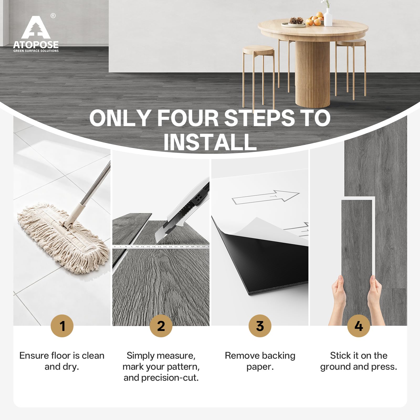 ATOPOSE - Piastrelle per pavimenti in vinile con venature del legno, confezione da 36 pezzi, 5,02 m², impermeabili e autoadesive, installazione fai da te, per soggiorno, bagno, cucina, camera da