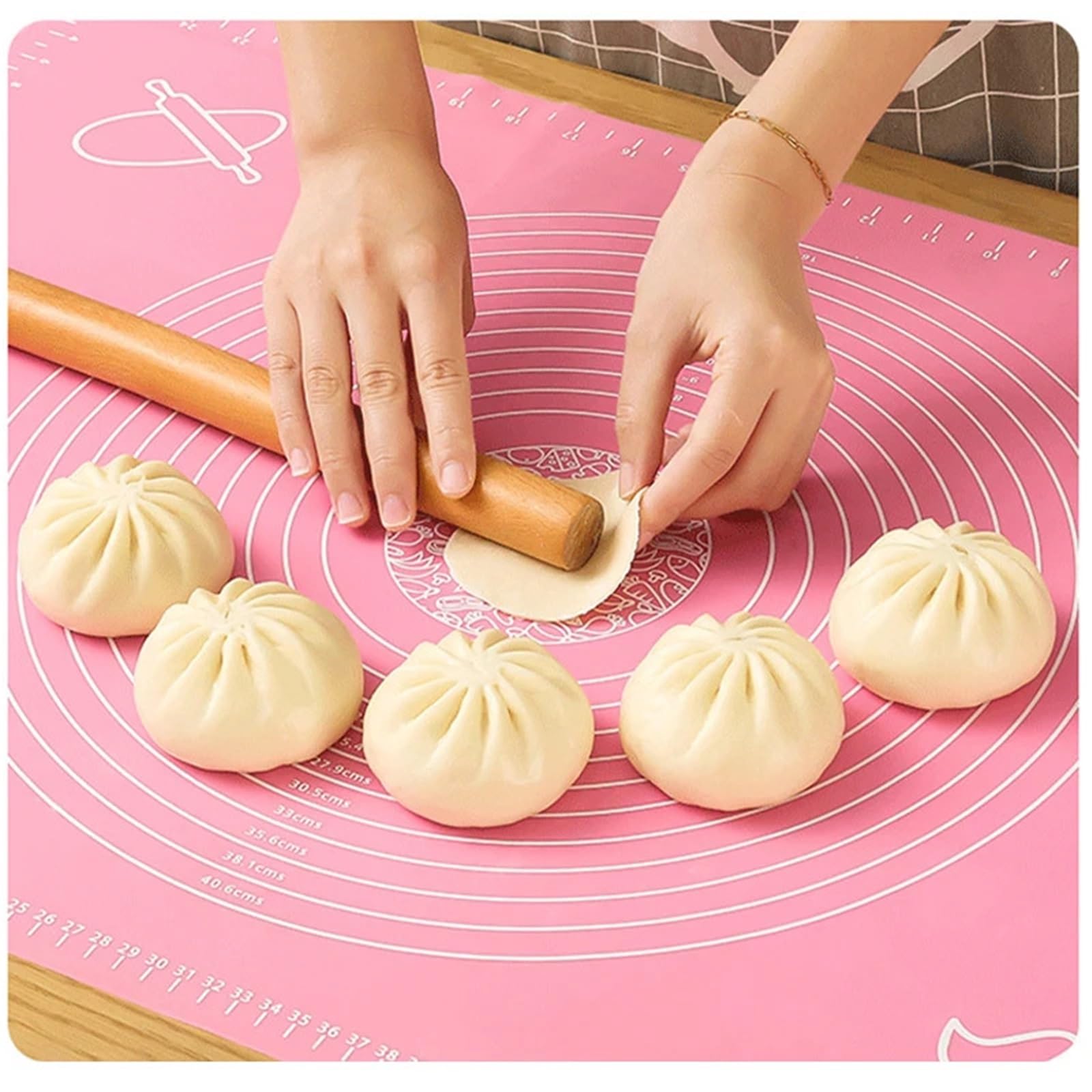 Silikonmatte for Teig, Gebäck und Gebäckzubehör, Backzubehör, Muster, Nudelholz, Kochutensilien, Grillkuchen, antihaftbeschichtet Für Teig(Pink 70cm)